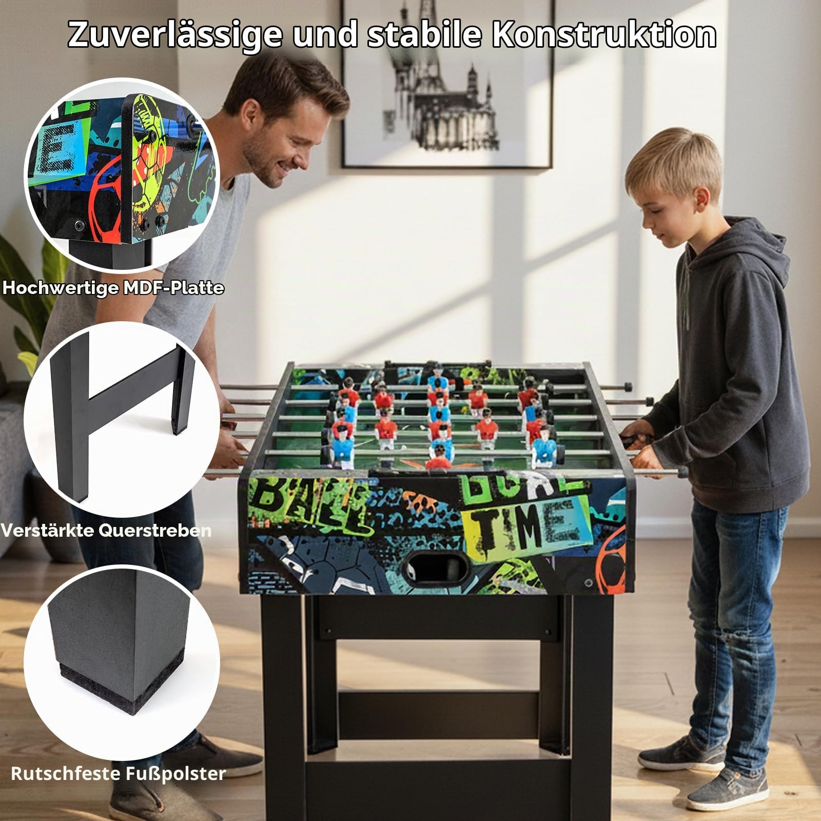HOMASIS Tischkicker Kinder & Erwachsenen, 2 in 1 Tischfußball mit abnehmbaren Beinen, Kickertisch mit 2 Bällen, 14 Kickern & 2 Punktezählern, Tischfußballtisch Spieltisch für Party Treffen
