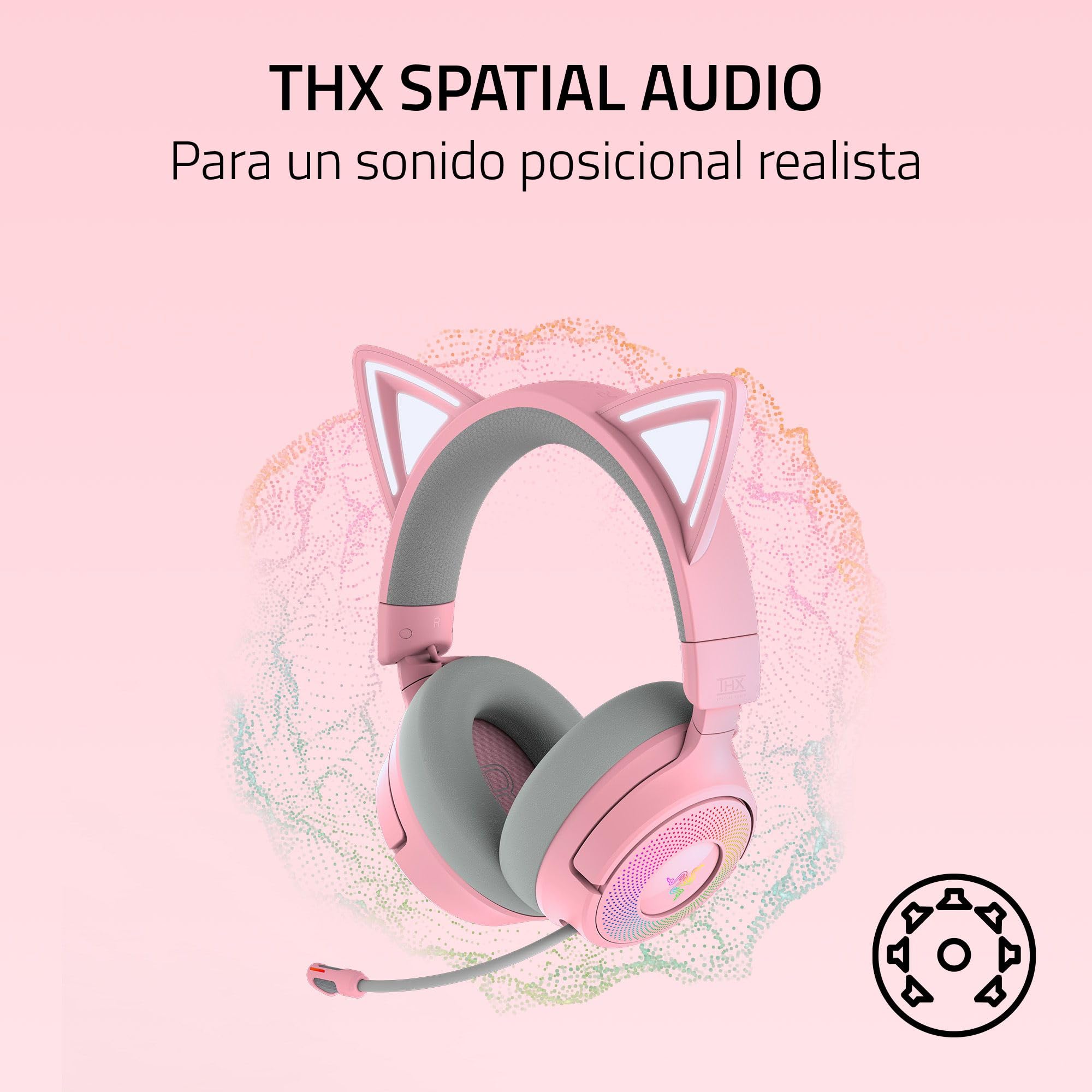 Razer Kraken Kitty V3 Pro - Auriculares inalámbricos RGB Kitty para Juegos - Orejas de Gato reactivas para Streaming - Diafragma 40mm - Hyperspeed Wireless y Bluetooth - THX Spatial Audio | Quartz