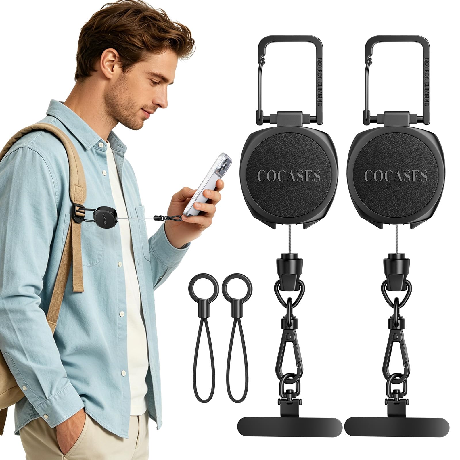 Photo 1 of COCASES Retractable Phone Lanyard Tether, Black (2 Pack)