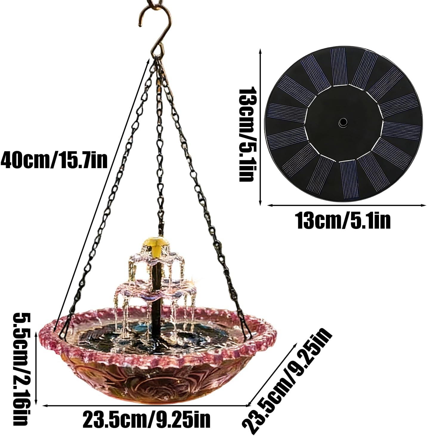 Solar Bird Bath Fountains - Decorative with Pump Sprinkler,Bird Bath with Solar Fountain | for Attracting Feeding Hummingbird Wildlife Garden Pool Patio Porch Pathway Deck