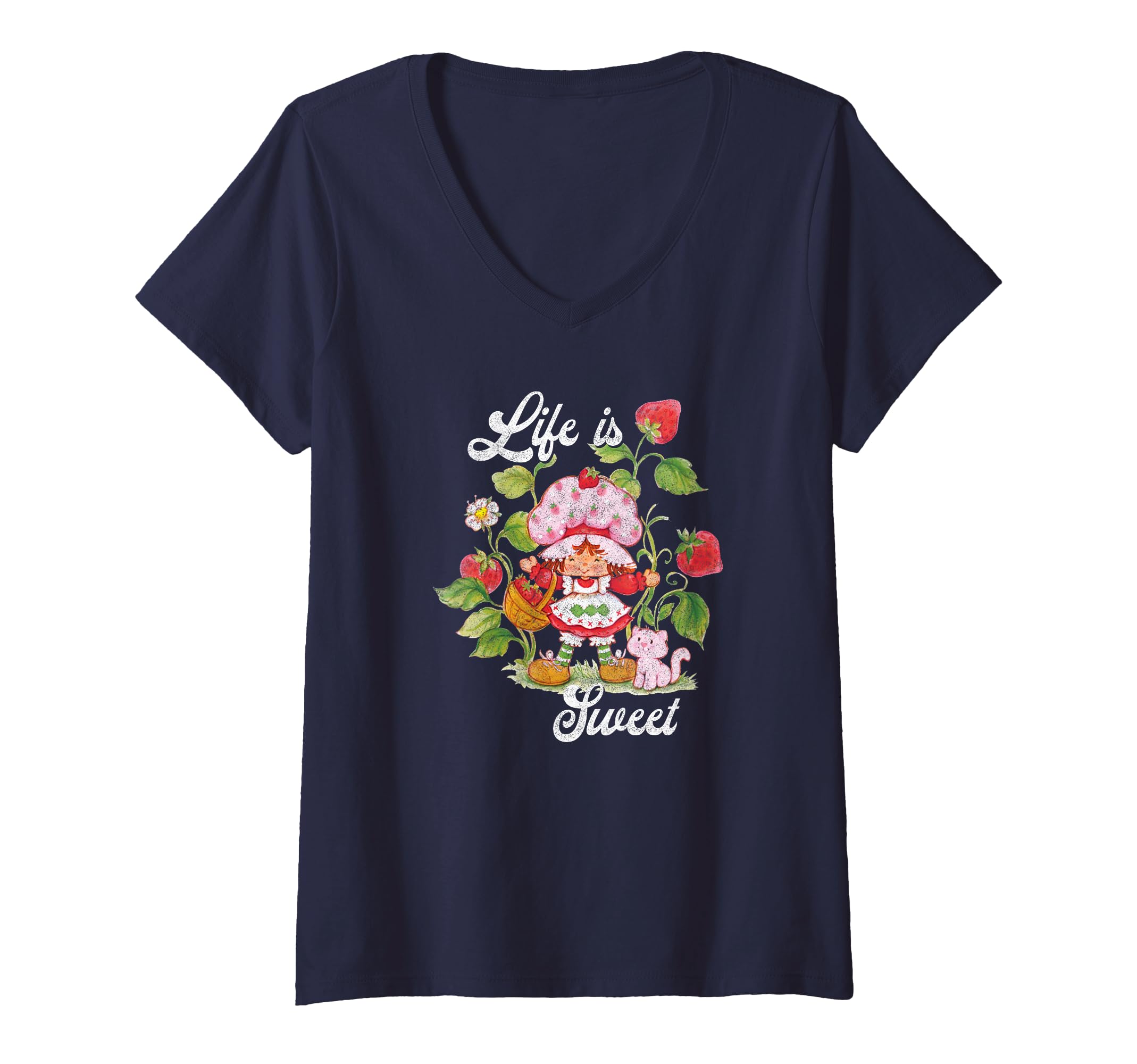 Womens Strawberry Shortcake Life is Sweet Vintage Berry Garden V-Neck T-Shirt