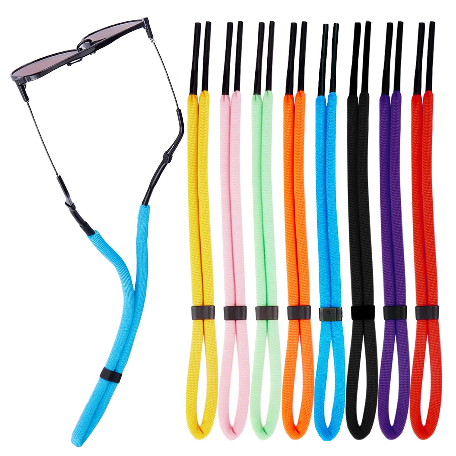 Dmwespe Green 8 Pcs Floating Sunglasses Straps Buoyant Glasses Retainer For Water, Universal Adjustable Floatable Eyewear Lanyard For Boating Kayaking Fishing Paddleboarding Beach Lake Pool