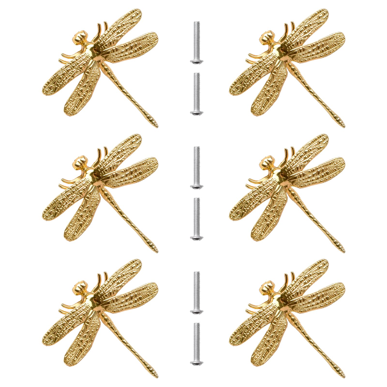 Morobor Gold Zinc Alloy Dragonfly Cabinet Knobs, 6 Pcs Animal Single Hole Handle, Drawer Pull Knob Decorative Dresser Drawer Handle Knobs