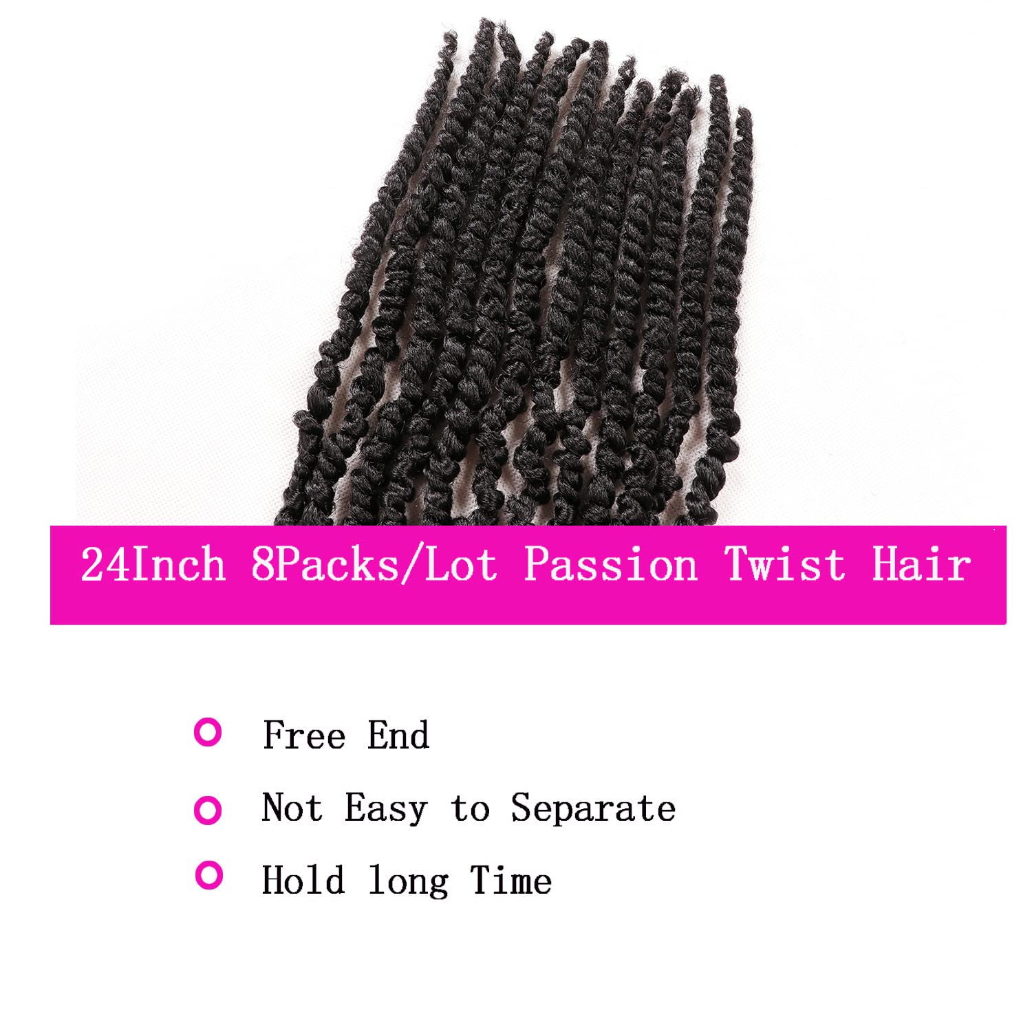 Passion Twist Hair Crochet Trenzas de pelo sintético para trenzar trenzas de pelo falso (60,9 cm (paquete de 8), 1B)