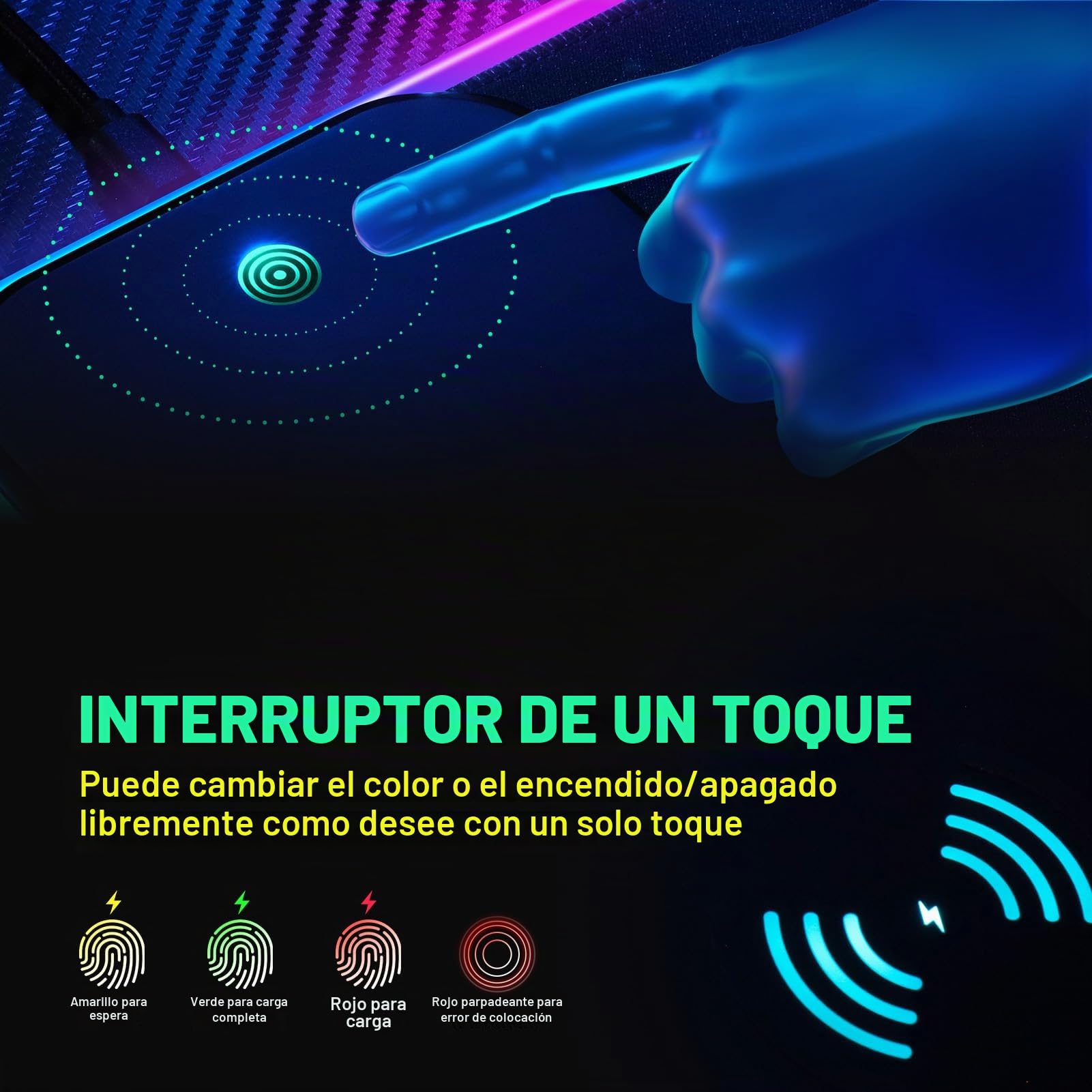 GIM 10W Wireless Charger Extended RGB Mouse Pad, Antideslizante Base de Goma 10 Modos de iluminación 4mm Ultra Grueso para Samsung Galaxy S10/S9/S8 Plus Note 9/8 iPhone 8/X/XR/XS/11/11 Pro