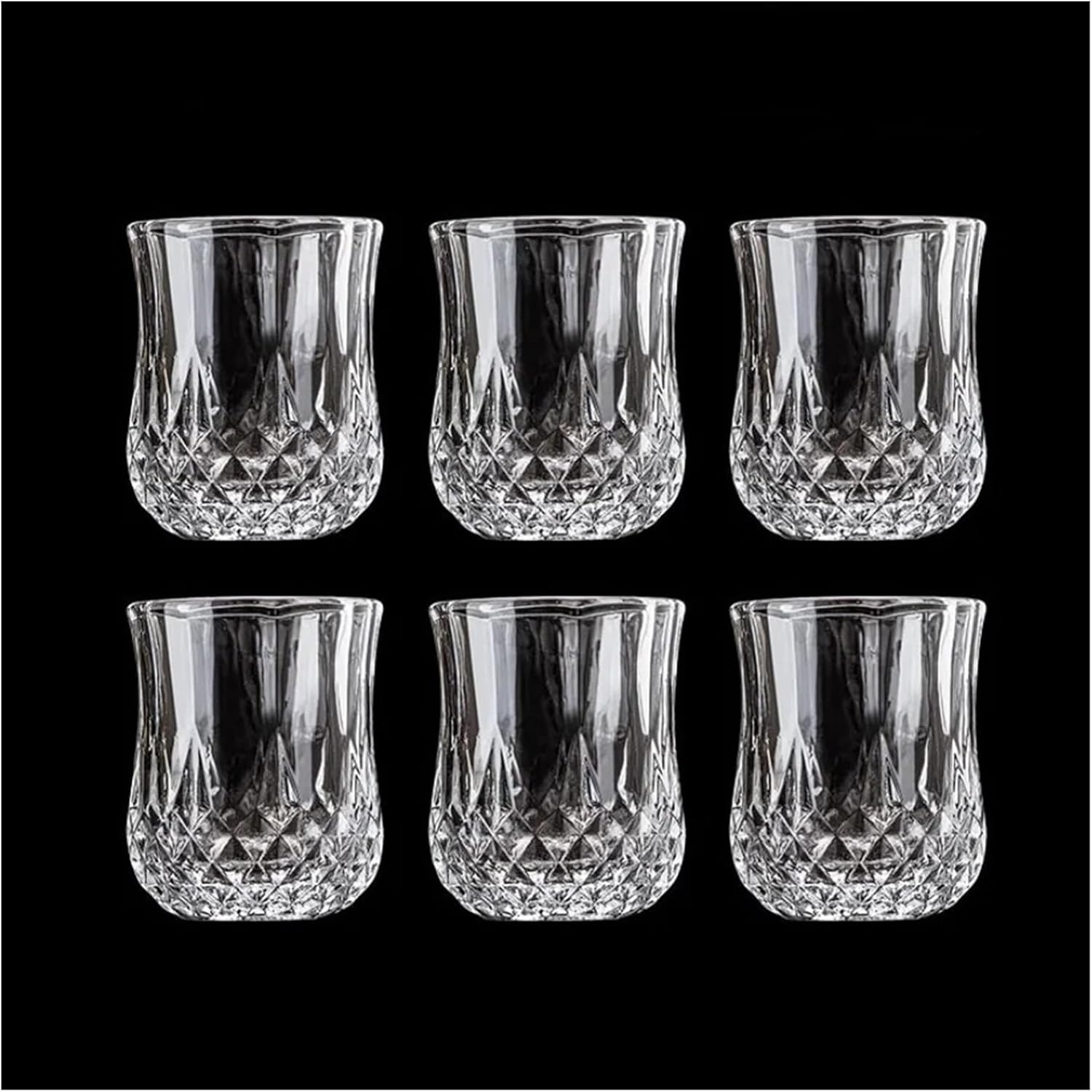 6Pcs Glass Cup Creative Diamond Shaped Vintage Relief Household Party Bar Drinking Tools