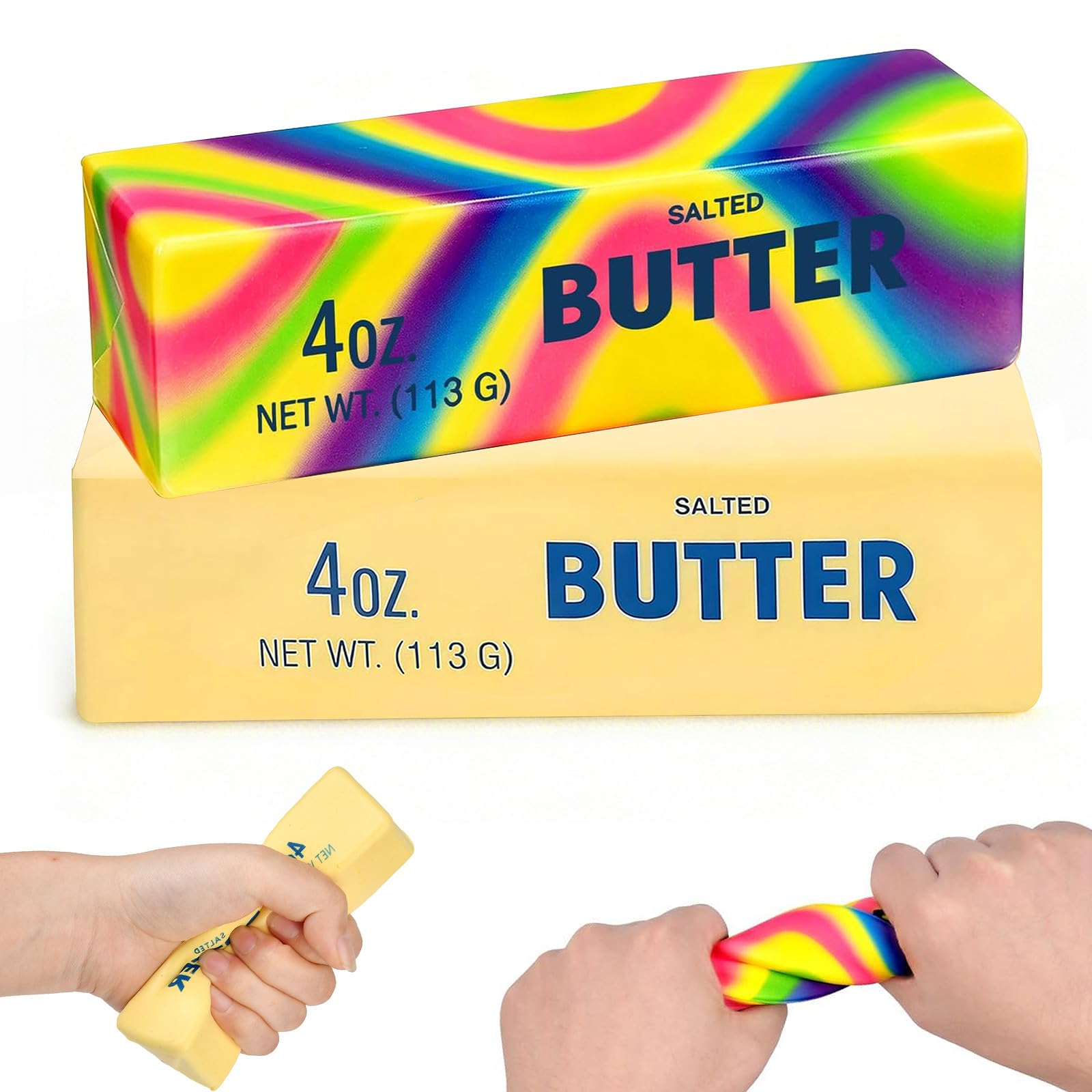 2 Pack Rainbow Butter Toys,Butter Foam Balls, Realistic Butter Stick, SoftNovelty Toy for Adults Office Home Gifts — image 1