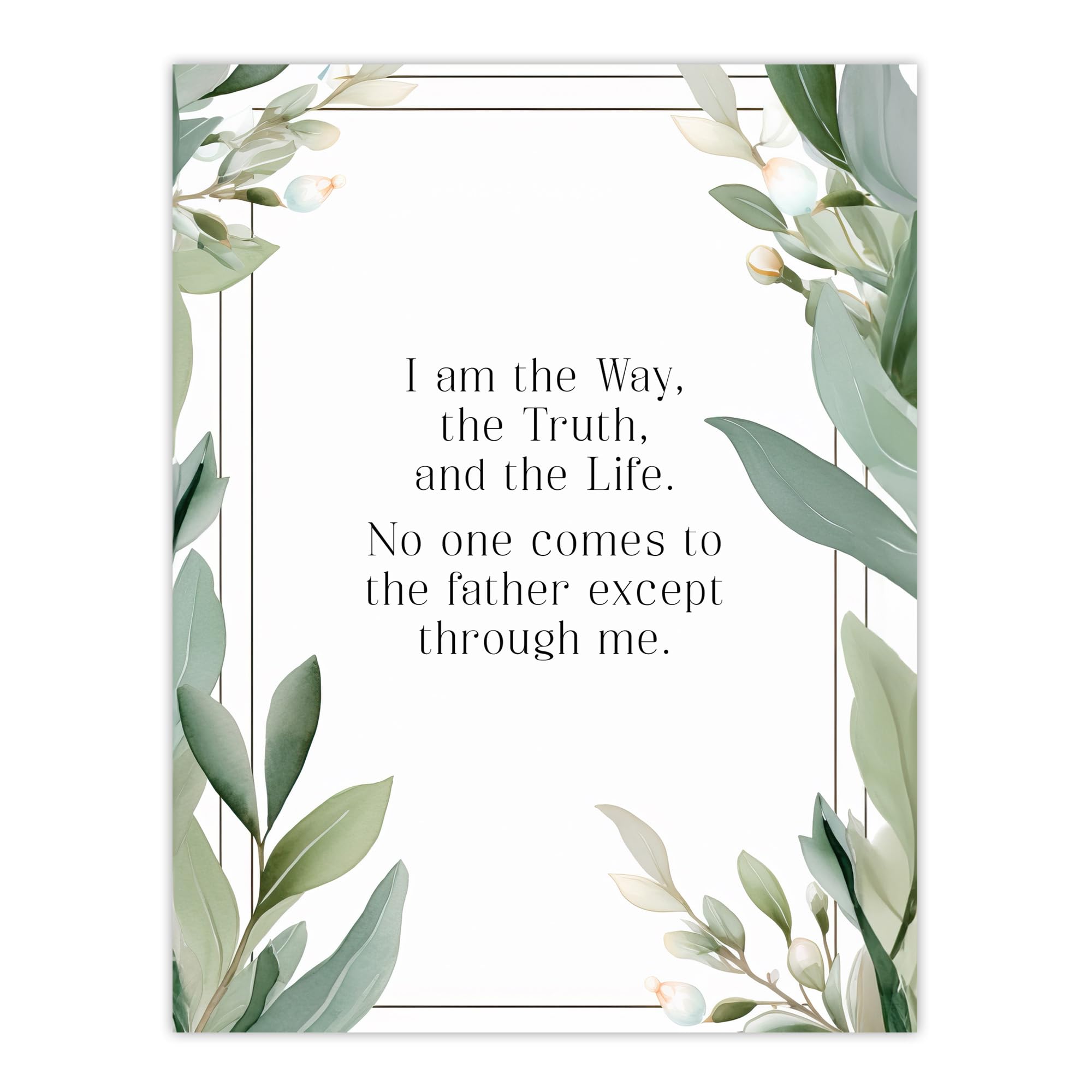 Artery8 The Way The Truth The Life Green Bible Quote New Testament Jesus Christ Christian Faith God Revelations Flowers Artwork Extra Large XL Wall Art Poster Print