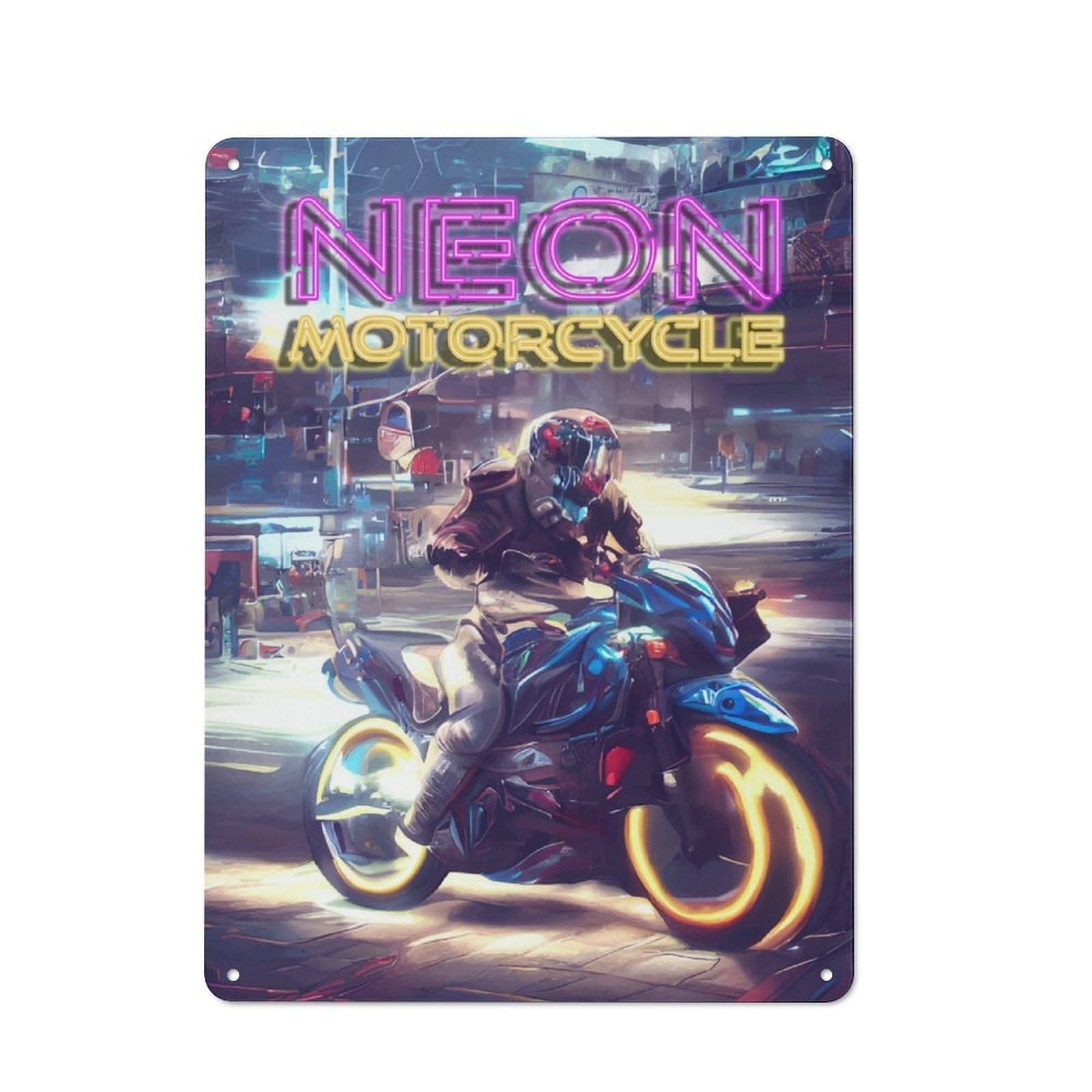 Junmoney Retro Neon Motorcycle Clean Industrial Metal Wall Decor 40X30cm, Decorative Metal Plaque For Workspace, Cafe, Hallway Or Garage