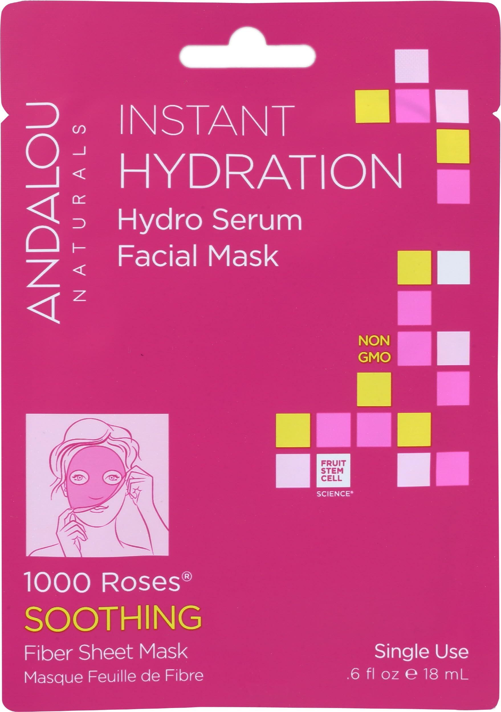 Andalou Naturals, Idratazione istantanea, Maschera viso Hydro Siero, 1 maschera monouso in fibra di foglio, 18 ml