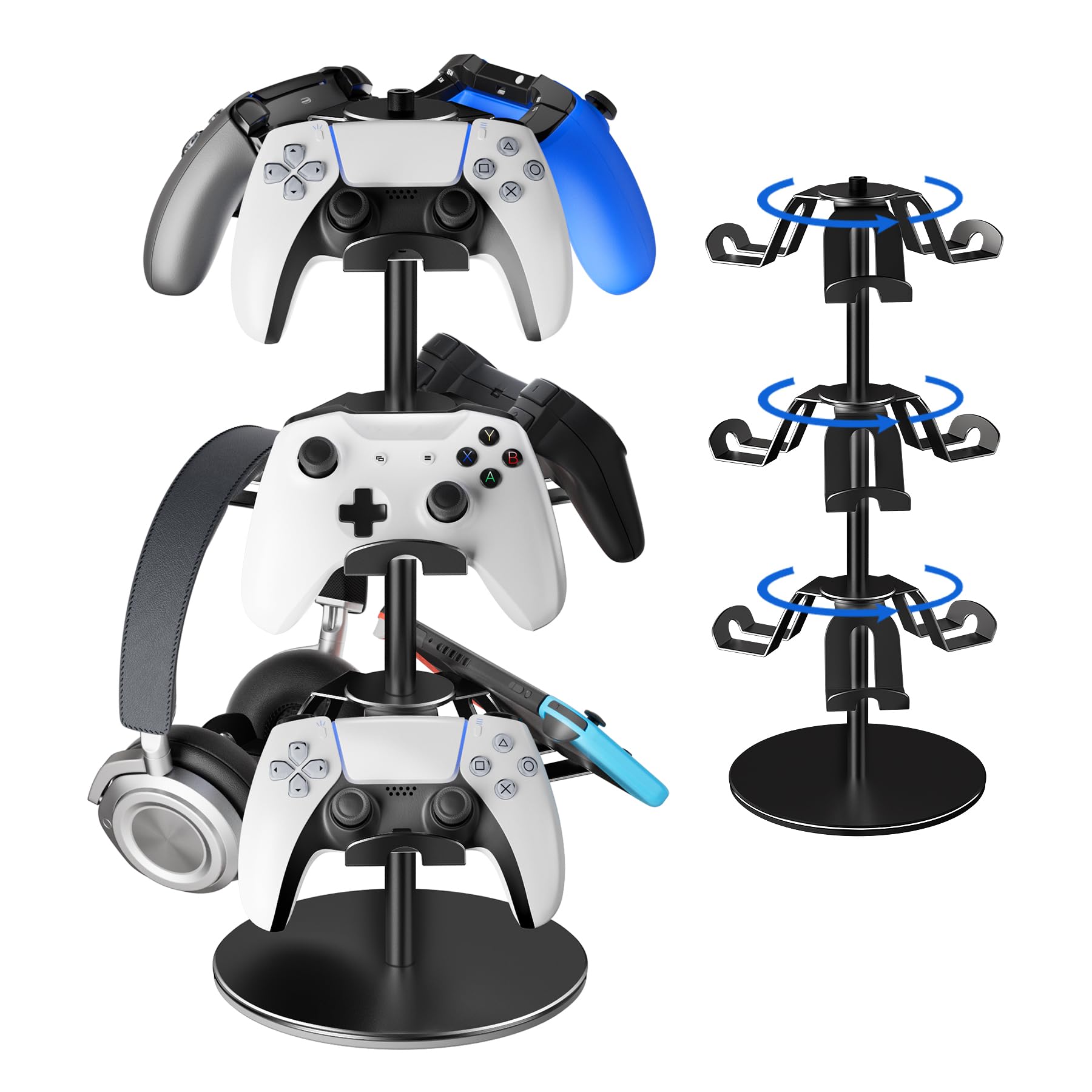 Controller Holder Stand 3 Tiers Rotatable Gaming Headset Stand Compatible with Xbox PS5 PS4 Nintendo Switch Pro Aluminum