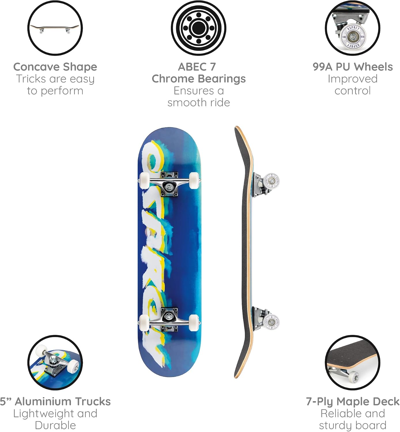 Flash Sale Osprey Unisex's SK0067, 31Inch Double Kick Skateboard for Beginners All Ages, Brush, One Size