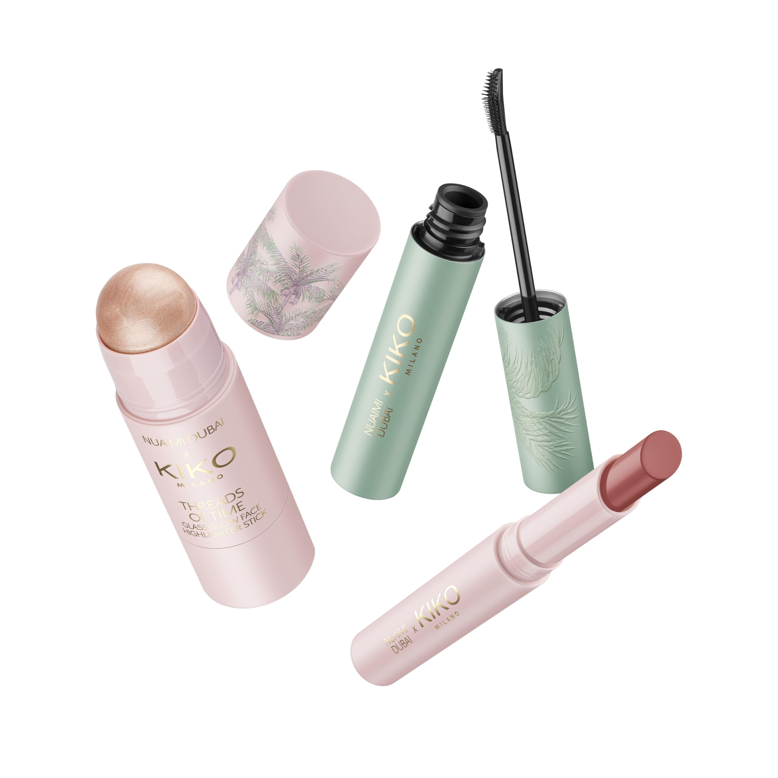 KIKO Milano Threads Of Time Glass Glow Icons Make Up Kit, Kit De Maquillaje De Regalo: Iluminador En Stick, Cera Para Cejas Y Brillo En Stick