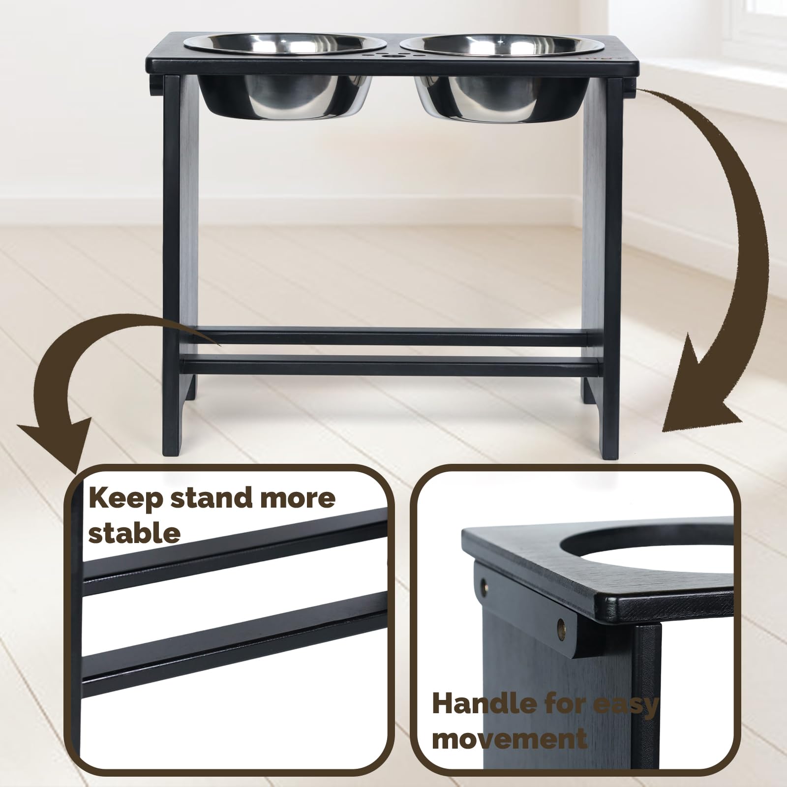 HTB Cuencos elevados extragrandes para perros con soporte, cuencos elevados de bambú para perros grandes, medianos y pequeños, comedero de bambú para mascotas con 2 cuencos de acero inoxidable, 43,99