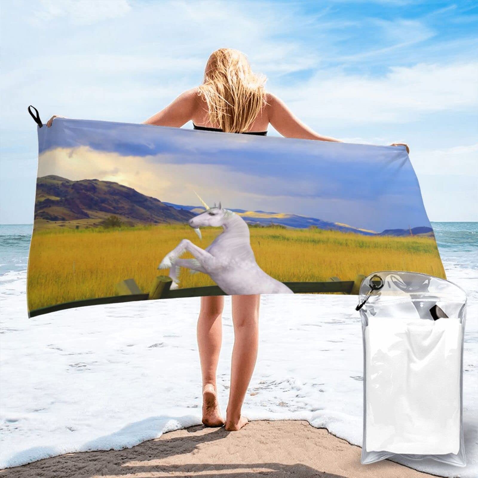 Lawenp The Unicorns in Captivity Microfiber Beach Towel Adults Large Quick Drying Bath Towel Travel Towels with Pouch 31.5"x63"