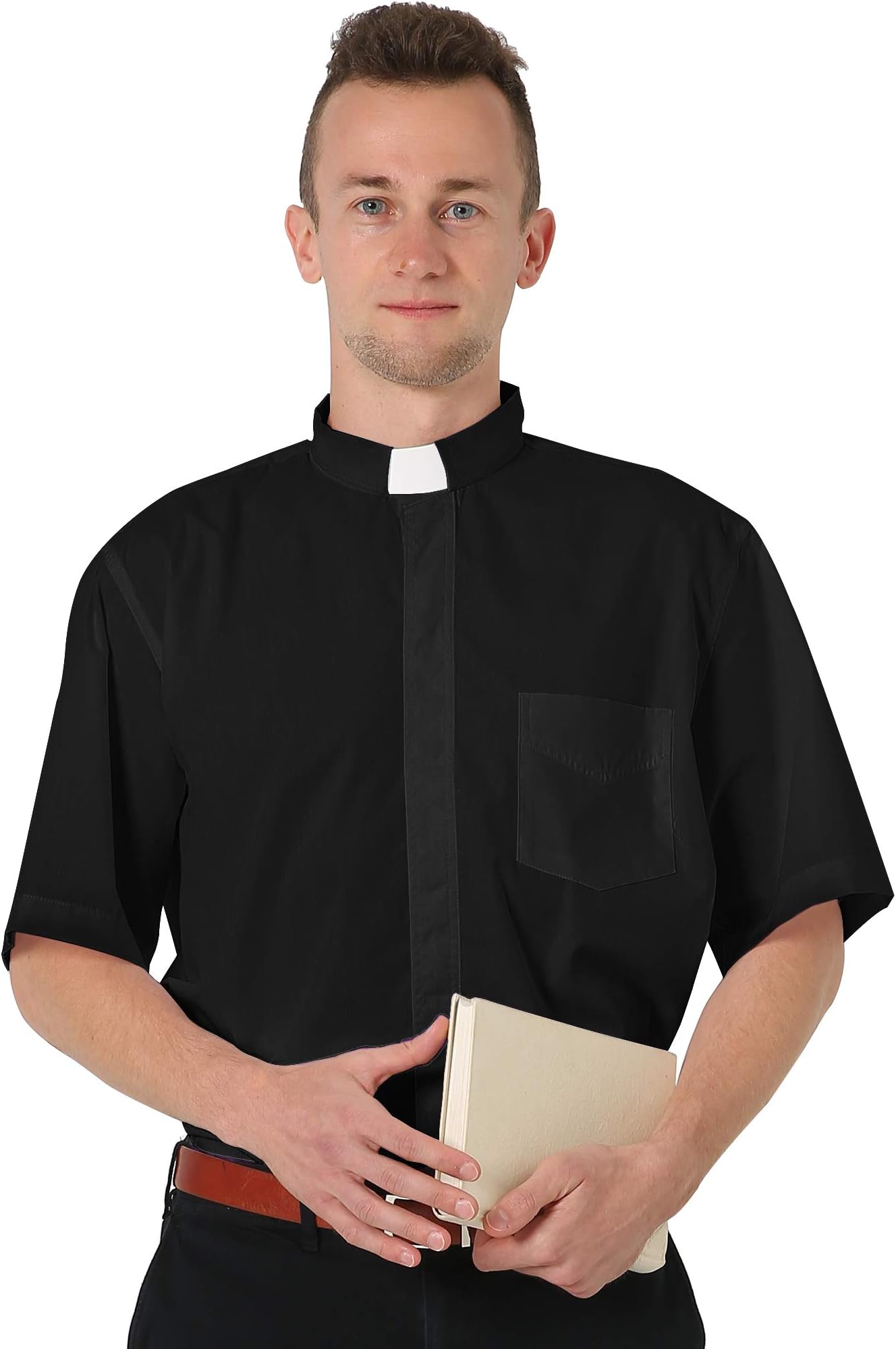 GraduateProMen's Clergy Shirt Short Sleeves with Free White Tab Collar