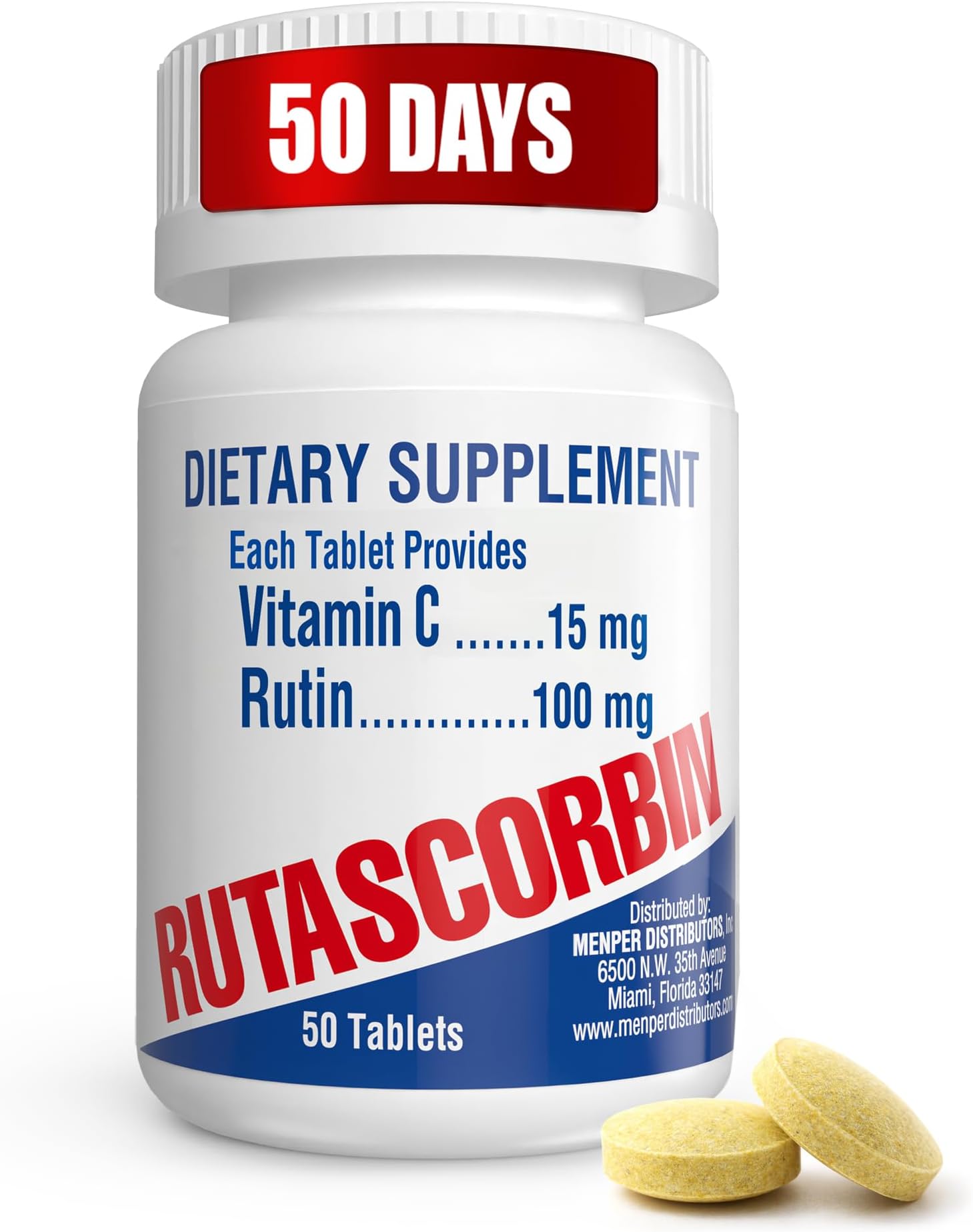 Rutin and Vitamin C Tablets for Circulation and Immune Support | Moderate Daily Dose for Vessels & Vascular Wellness, Antioxidant and Collagen Support, Clean Formula, 50 Ct Each | 1-Pack