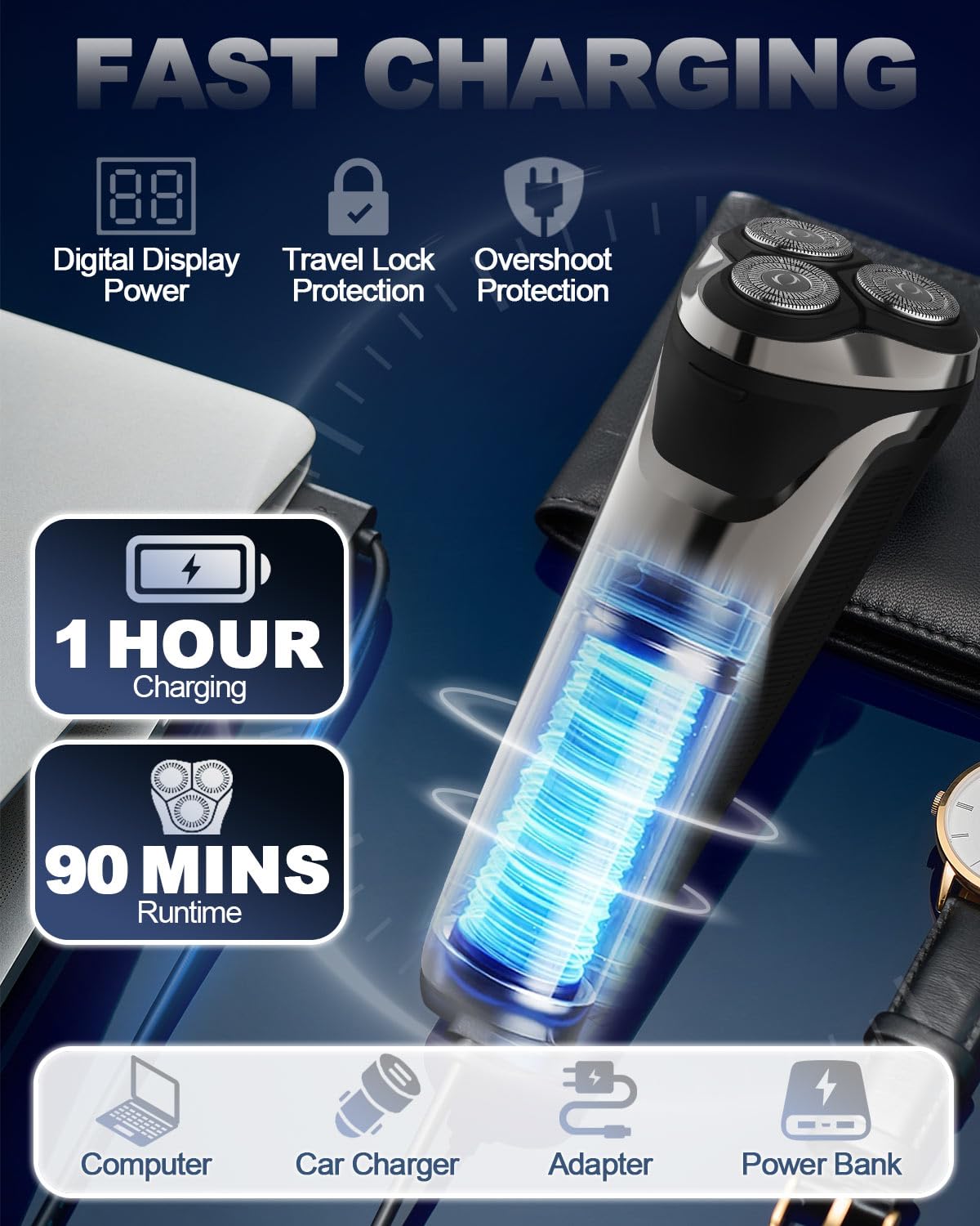 Rasoio elettrico da uomo, professionale Wet & Dry Rasoi rotativi elettrici per gli uomini USB Ricaricabile IPX7 Impermeabile con Pop-up Trimmer Cordless Uomo 4D Rotary Electric Razor