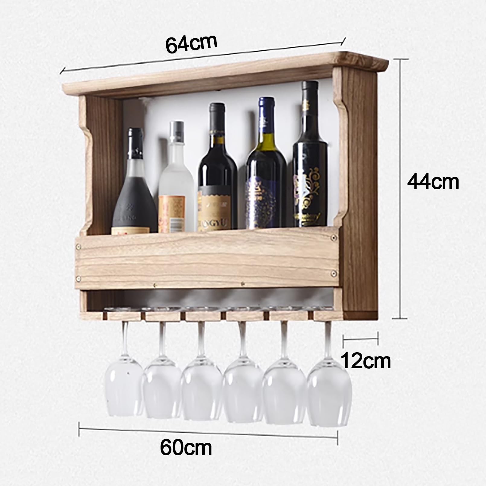 Portabottiglie Da Parete In Legno - Con 4 Dispenser Per Bevande, Porta Calici, Stile Rustico - Foto 13