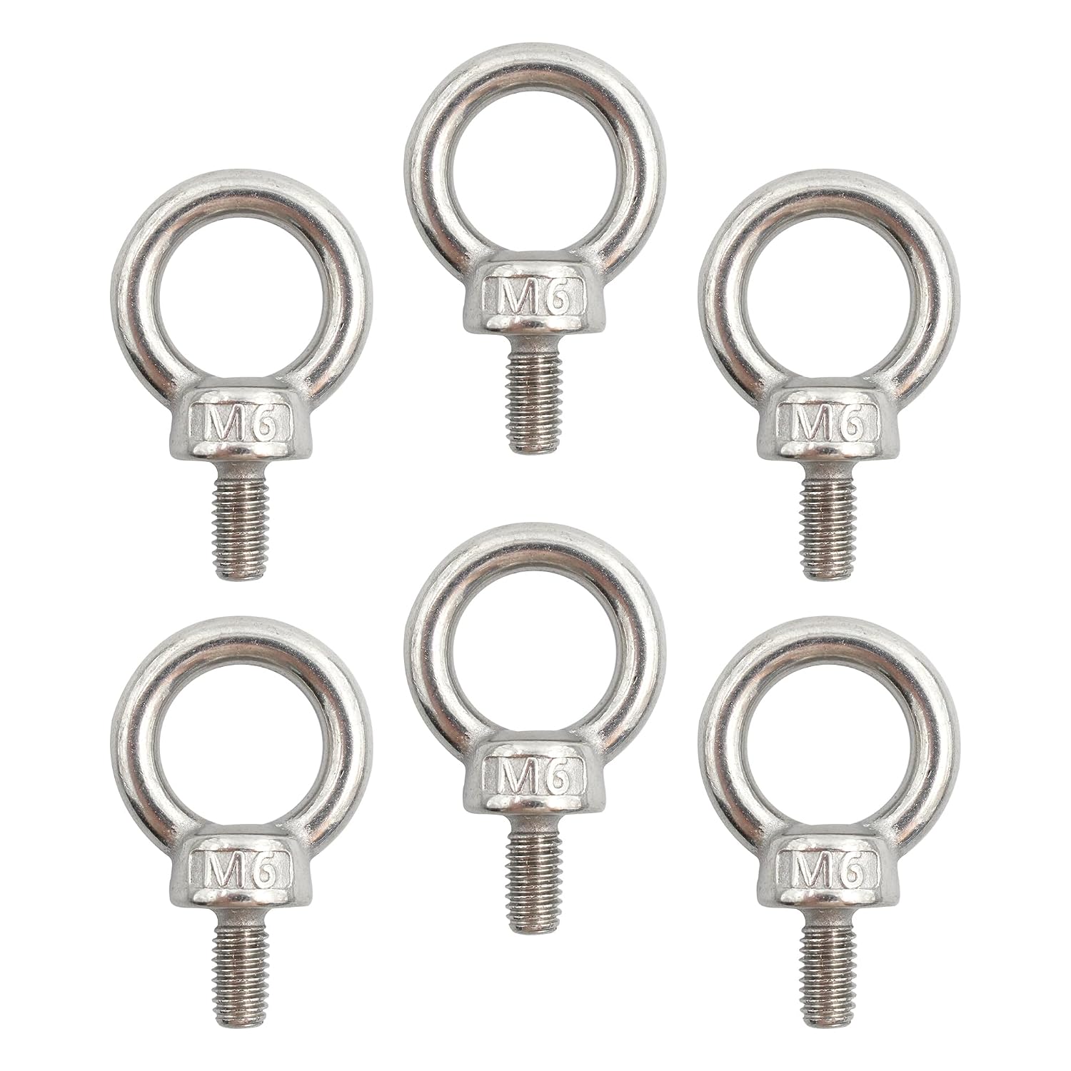 6PCS M5 Lifting Eye Bolt, Stainless Steel Male Thread Eye Bolts, Heavy Duty Screw Ring Shaped Eye Bolt