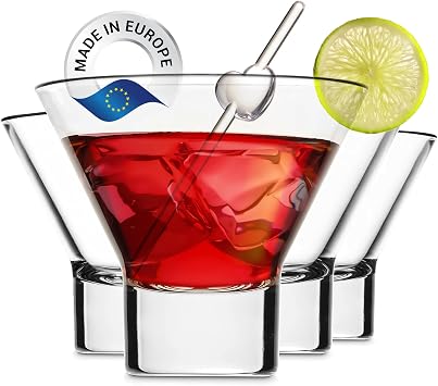 نظارات Crystalia Stemless Martini مجموعة من 4 ، مجموعة مارجريتا كوزموبوليتان ، أكواب صحراوية صغيرة ، زجاج كوكتيل روبيان لطيف ، نظارات كوكتيل صغيرة ، 7 3/4 أونصات