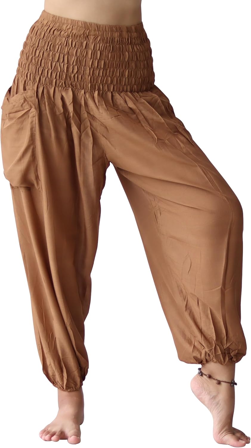 Full Funk Rayon Smock Waist Harem Baggy Pants Pocket Straight Yoga Clothes Women Mixed Bright Patterns