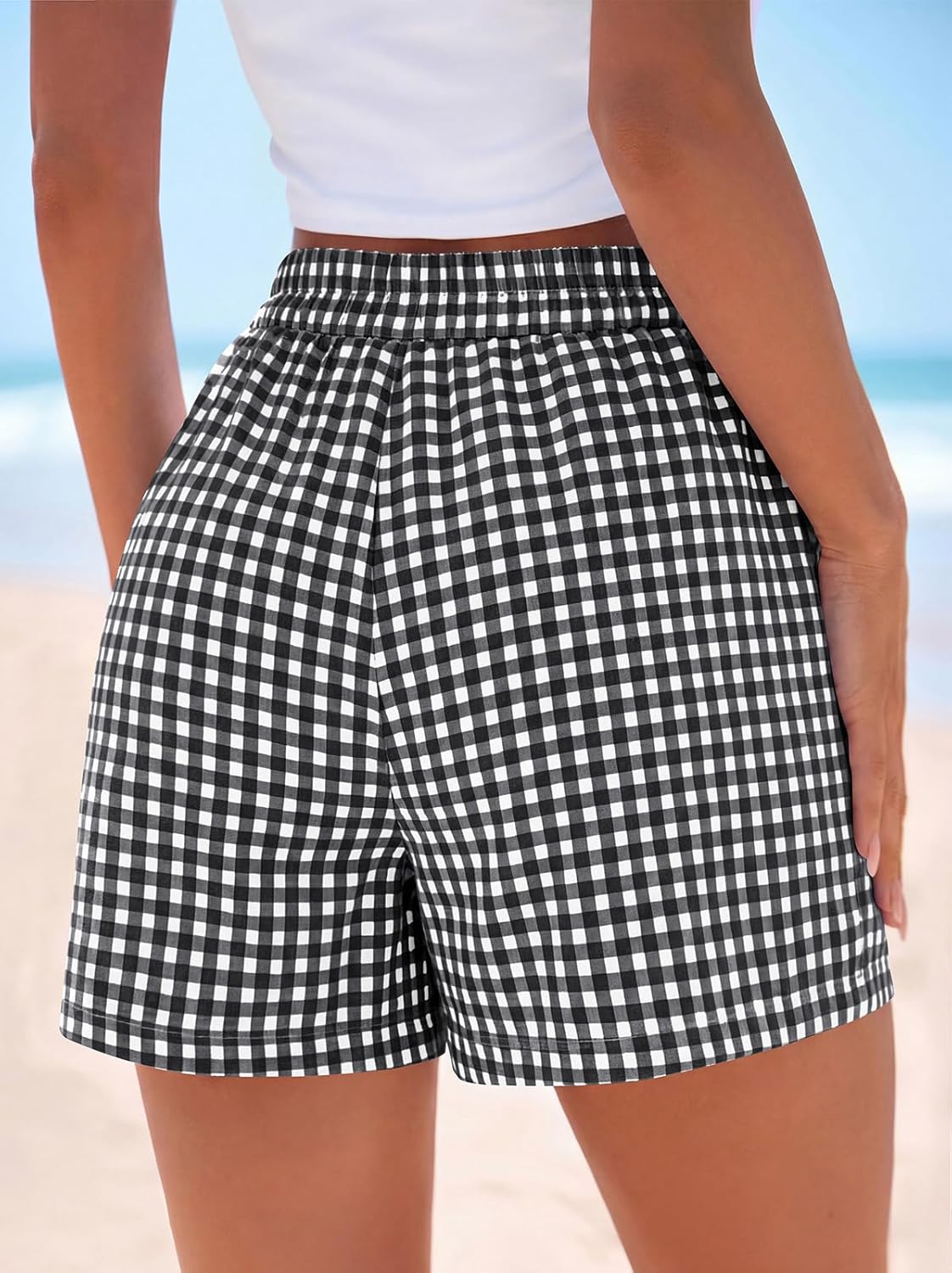 PRETTYGARDEN Elastic Waist Summer Shorts for Women Trendy 2026 Gingham Cute Pajama Bottoms Plaid Y2K Beach Vacation Clothes - Image 4
