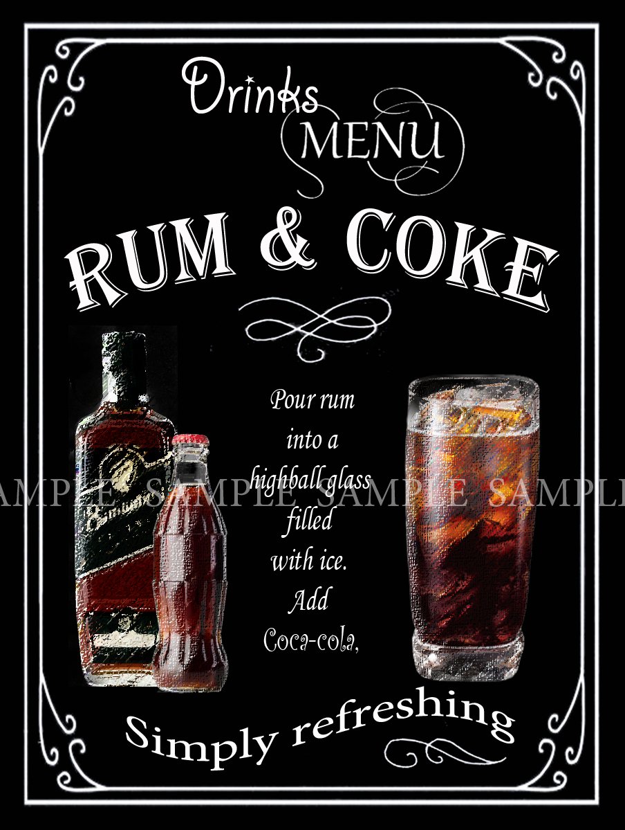 Pub Favorites " Rum & Coke" - Bar - Cafe - Bistro - Home Pub - Metal Sign - 3 Sizes To Choose (8” X 6” 200 X 150 mm)