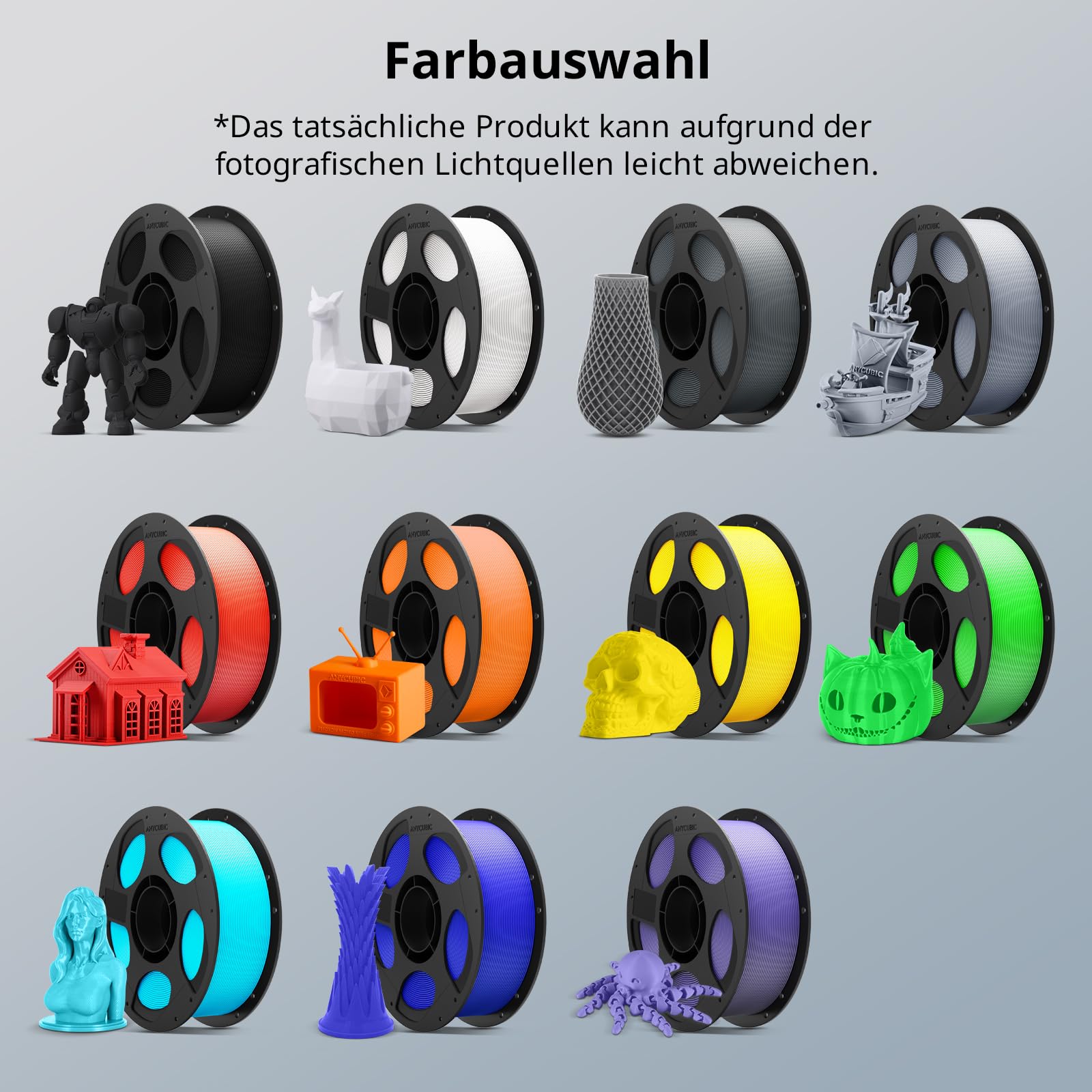 ANYCUBIC PLA Plus Filament, 4KG PLA+ Schwarz Weiß Rot Blau