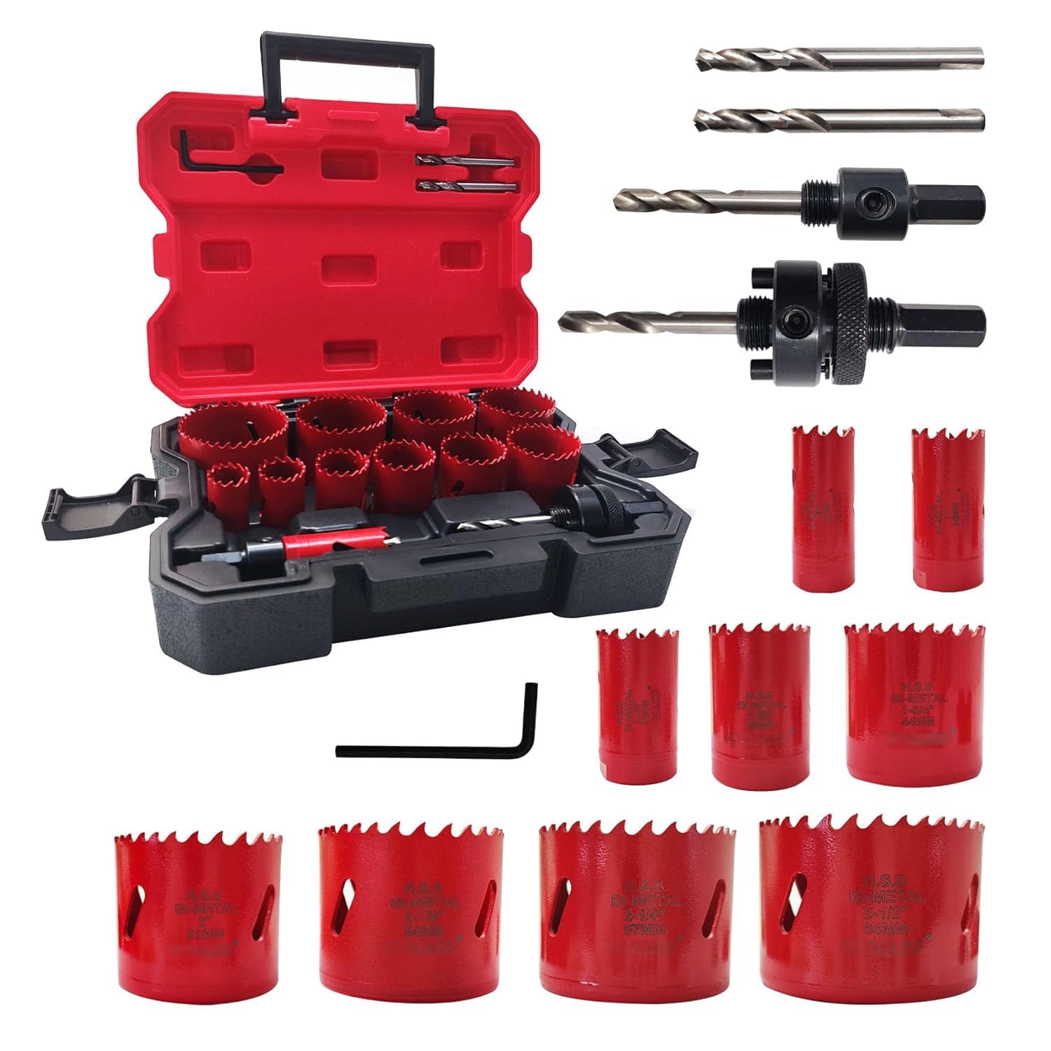 GVHAKG Lochsäge Set,16 tlg M42 Bi-Metall Lochsägen-Set über 8% Kobalt | Metall Dosenbohrer Lochbohrer Kreisschneider mit 4 Bohrer für Weichmetall, Holz, PVC- und Kunststoffplatten (Ø19-64 mm)