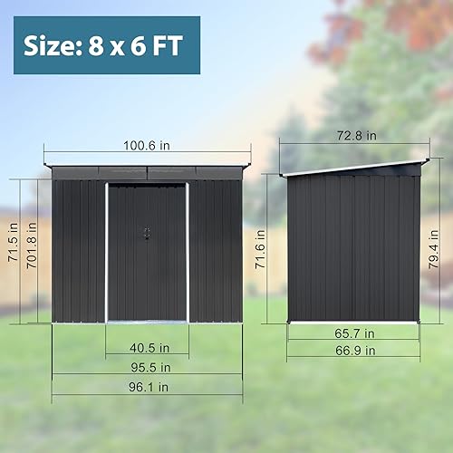 Miniatura 2 de Zevemomo Cobertizo de almacenamiento para exteriores de 8 x 6 pies, cobertizo de herramientas para todo tipo de clima con base de metal y puertas