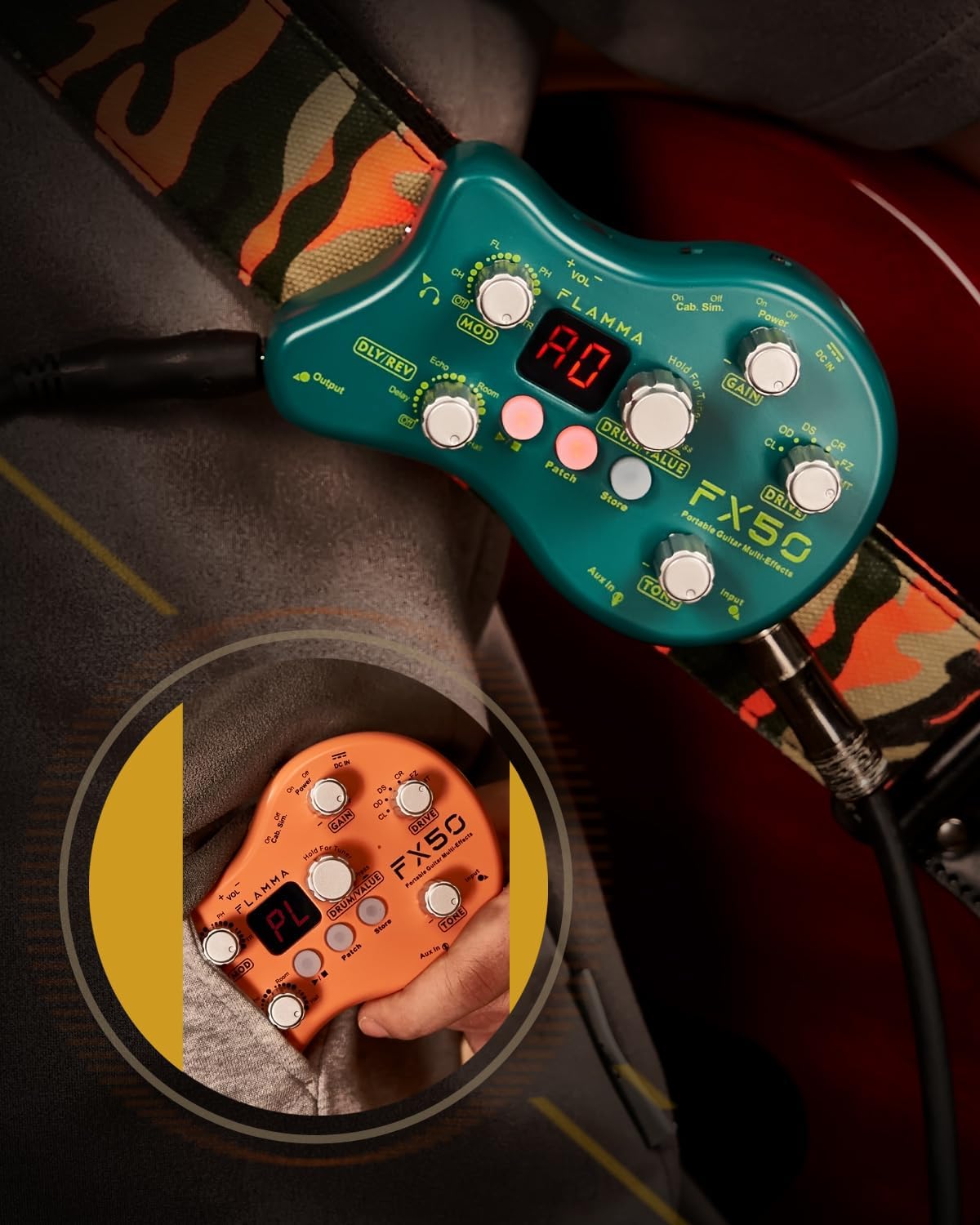 FLAMMA FX50 Practice Guitar Pedal Multi Effects Pedal Mini Portable with 40 Drum Rhythms15 Effects 32 Patches Tuner Function Support Both Corded and Battery Powered