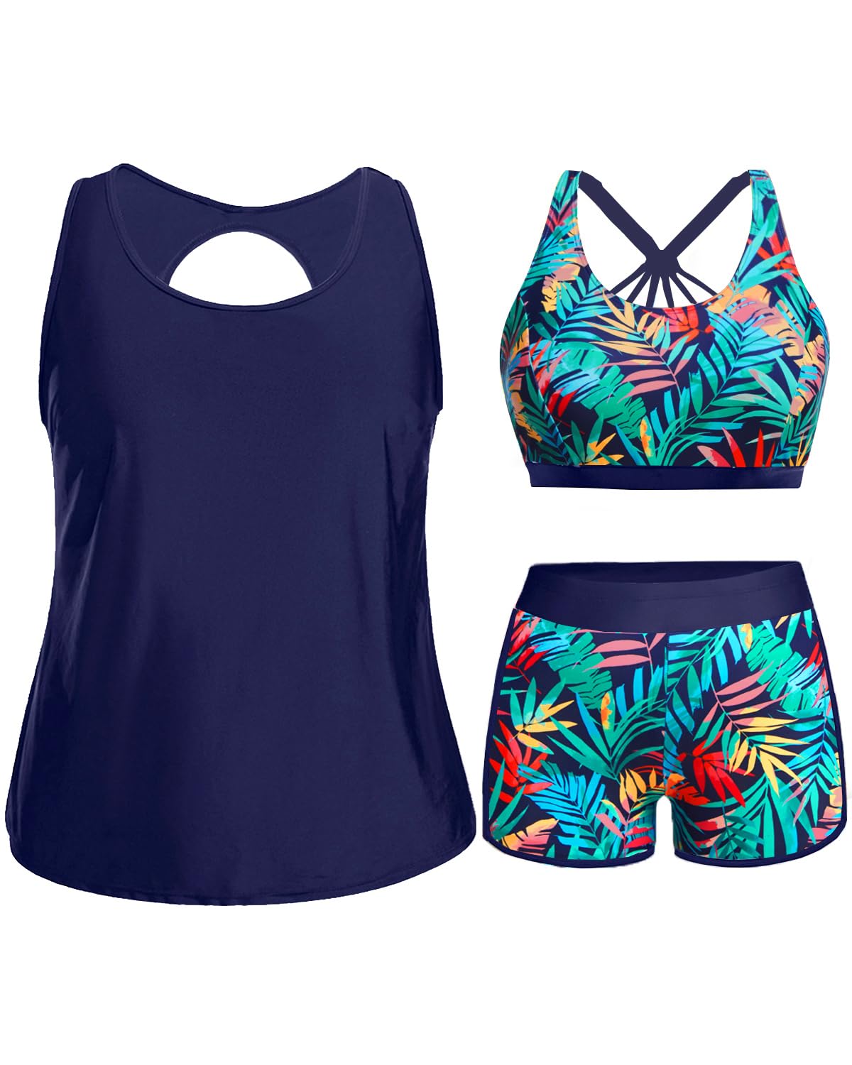 Holipick Women Plus Size Swimsuits - Athletic 3 Piece Tankini with Shorts