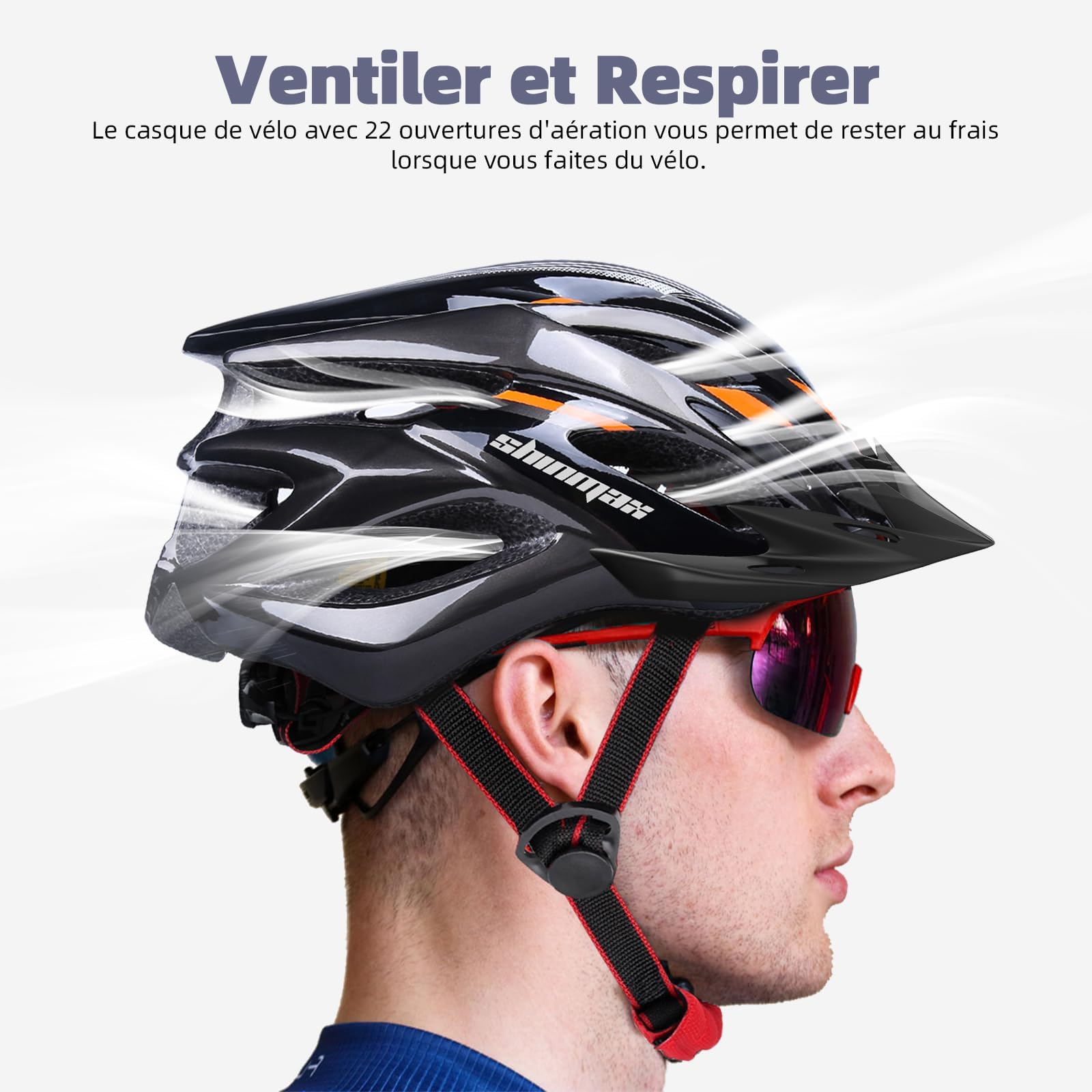 Shinmax Casque Velo Homme Femme Casque Vélo avec LED Lampe de Sécurité Protection Casque VTT et VTC avec Visière Amovible pour Adultes Casque Cyclisme pour Montagne Route Réglable Taille