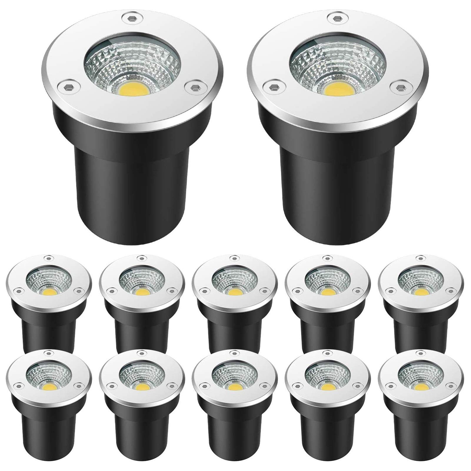 LED Bodeneinbaustrahler für Außen 7W Warmweiß 12V 24V MINI Niederspannungs-Landschaftslichter für Auffahrt, Deck, Stufe, Gartenbeleuchtung(Kaltes Weiß,12V)