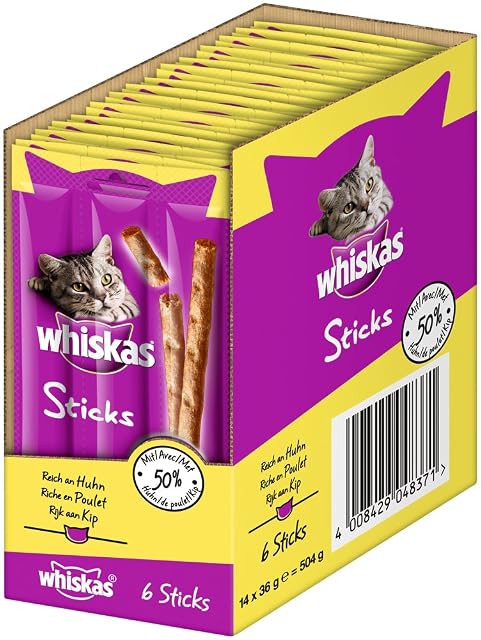 Whiskas - Aperitivo para Gatos en palitos, con Diferentes sabores, una Experiencia de Sabor Irresistible…