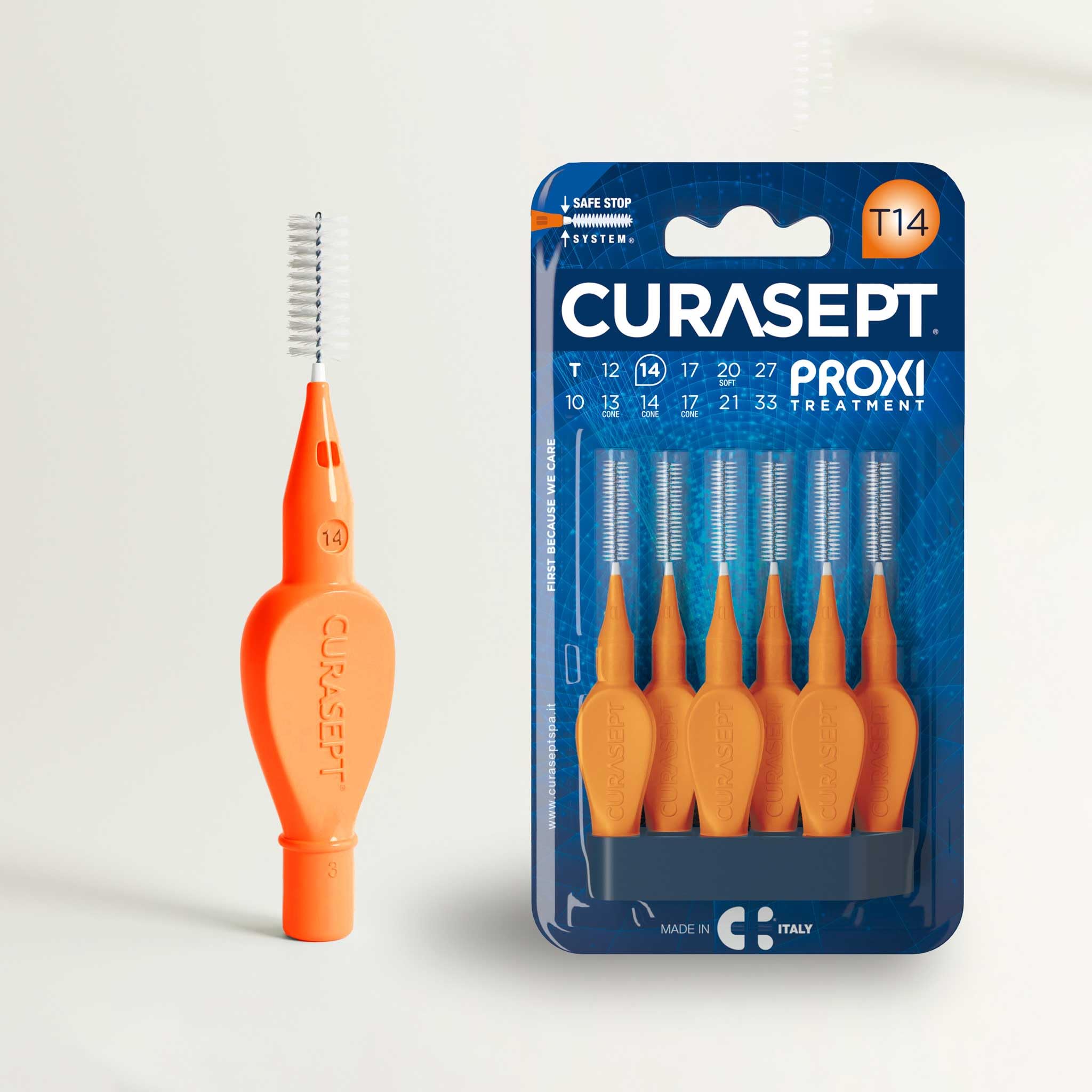 CURASEPT Scovolini Dentali Originali | Spazzolini interdentali Proxi T14 (filo 1,4 mm) | Pulizia Profonda della Placca | Setole Nylon Ultra-flesse, Manico Ergonomico | 6 pz x confezione