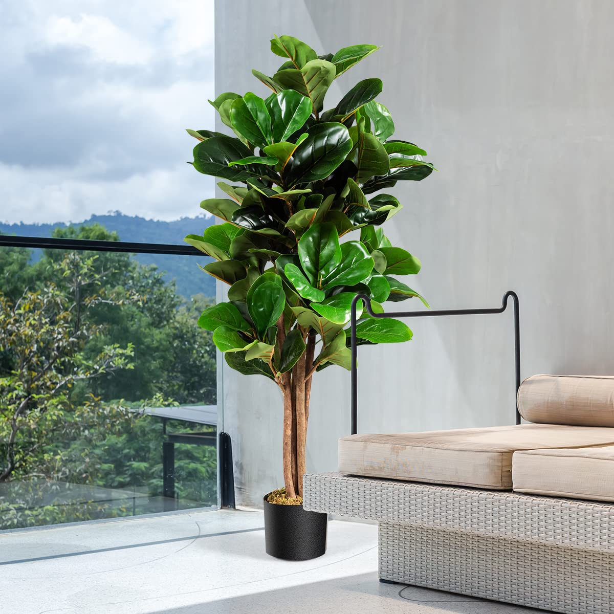 COSTWAY 120 cm Künstliche Pflanze, Kunstpflanze Feigenbaum, Kunstbaum mit Topf, Dekopflanze Zimmerpflanze, Dekoration für Zuhause und Büro, Grün