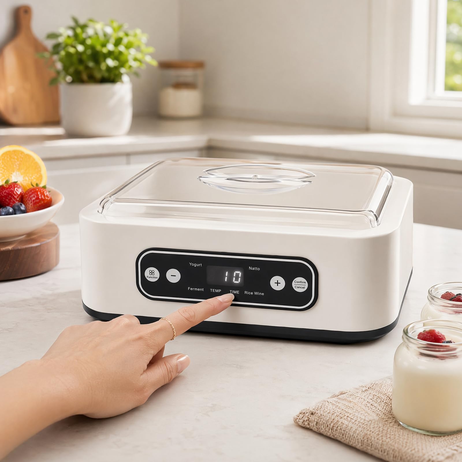 Yaourtière, 1.6 L Machine À Yaourt Avec 6 Pots En Verre De 100ml, Yaourtière Électrique Avec Écran Lcd, Thermostat Réglable Et Minuterie, Yaourtière Automatique Pour Yaourt Maison, Fromage Ou Natto