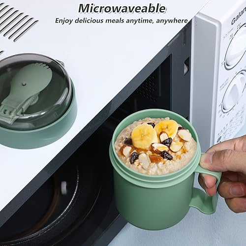 Vista 12 de Cabilock Microwavable Soup Mug with Lid, Oatmeal Bowls with Foldable Spork, 13.5 Oz Microwave Safe Soup Cup for Ramen Noodles Beverages