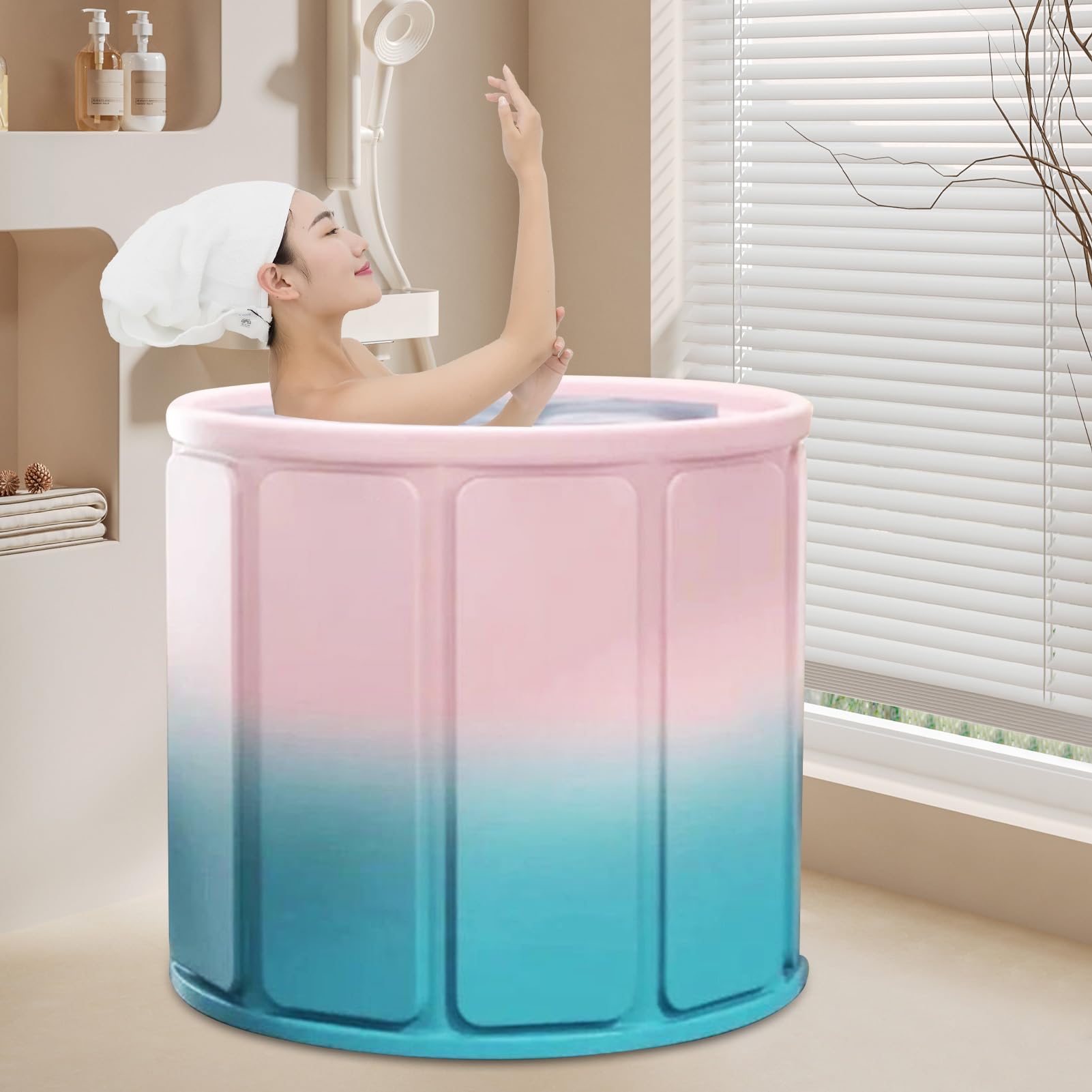 Vasca da bagno pieghevole, portatile, design leggero, isolamento termico, struttura verticale, supporto robusto, vasca da bagno per campeggio per adulti, doccia, 60 x 60 x 65 cm