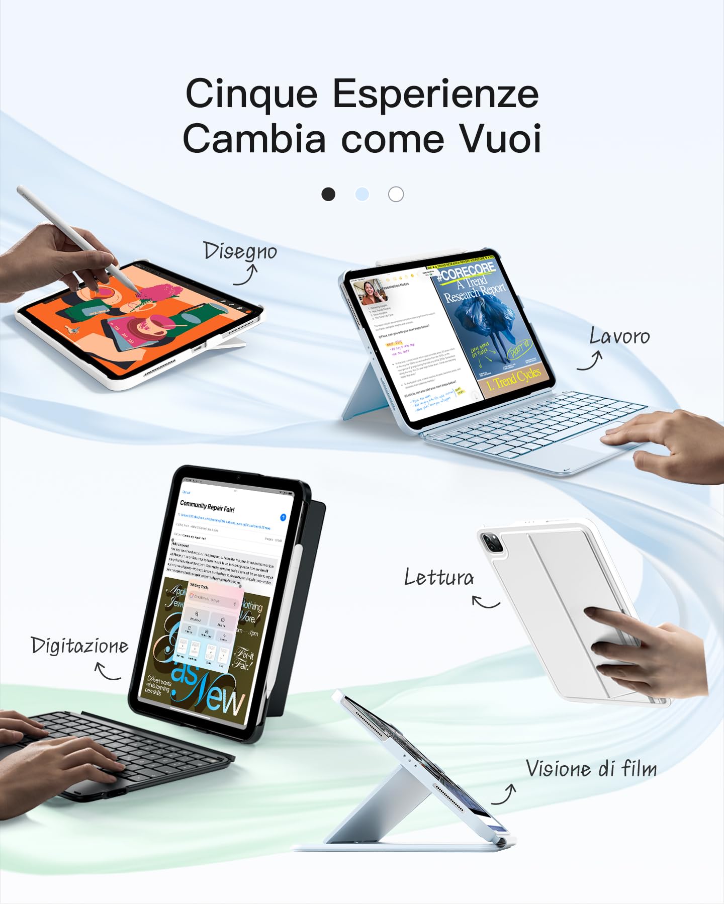 Inateck Custodia Tastiera per iPad 10a/11a Gen (2025 A16), Air 11" M4/M3/M2, Air 6/5/4a, Pro 11 4a-1a, 7 Colori Retroilluminate, Tastiera Ultralight Rimovibile con Touchpad, AceTouch KB04122-RGB,Blu