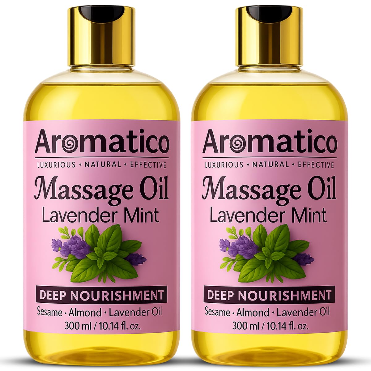 AROMATICO - Lavender Mint Massage Oil. Seductive, Sensual Oil for Date Nights. Intimate, Romantic Massage Oil for Couples. Non-sticky Formula, 100% Natural - 300ml Pack of 2