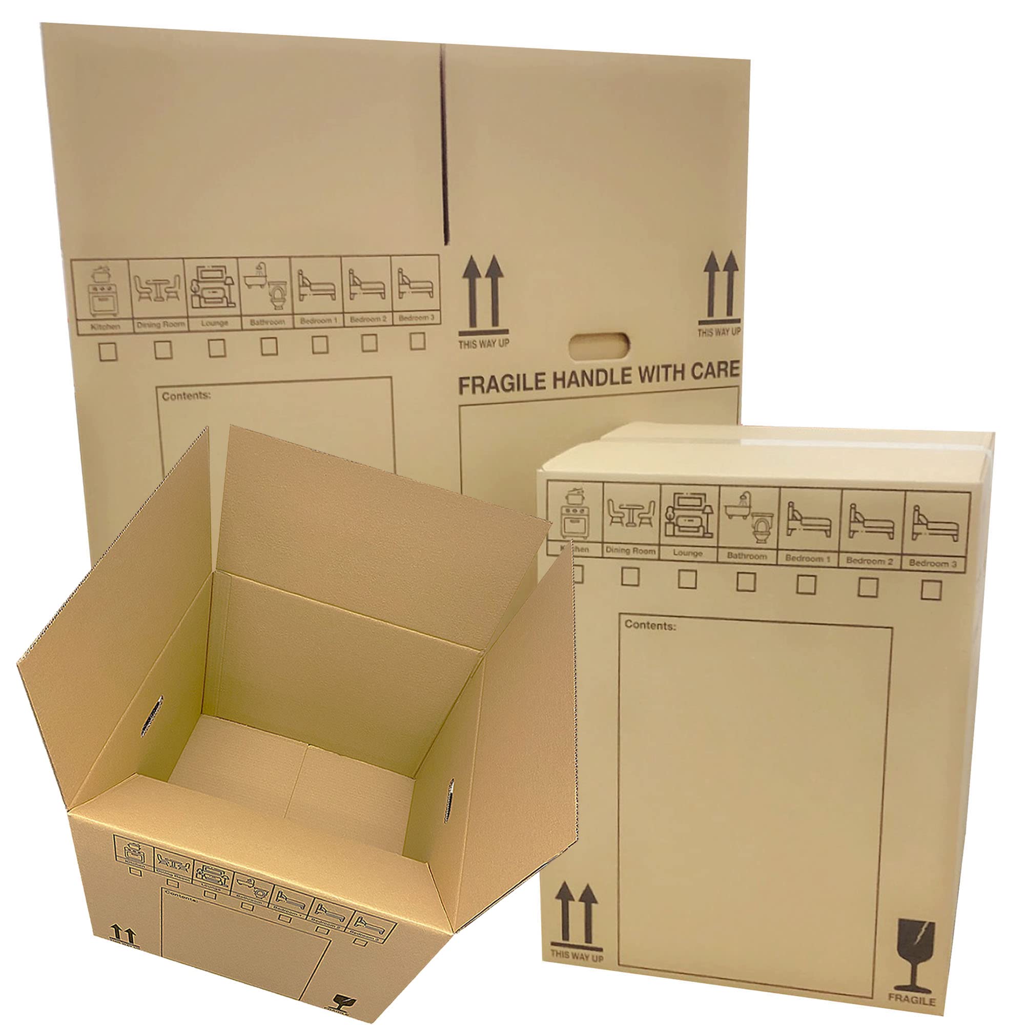 Cardboard Boxes Extra Large Storage Packing Removal Moving House Boxes with Carry Handles and Room List 52cm x 52cm x 40cm (10)