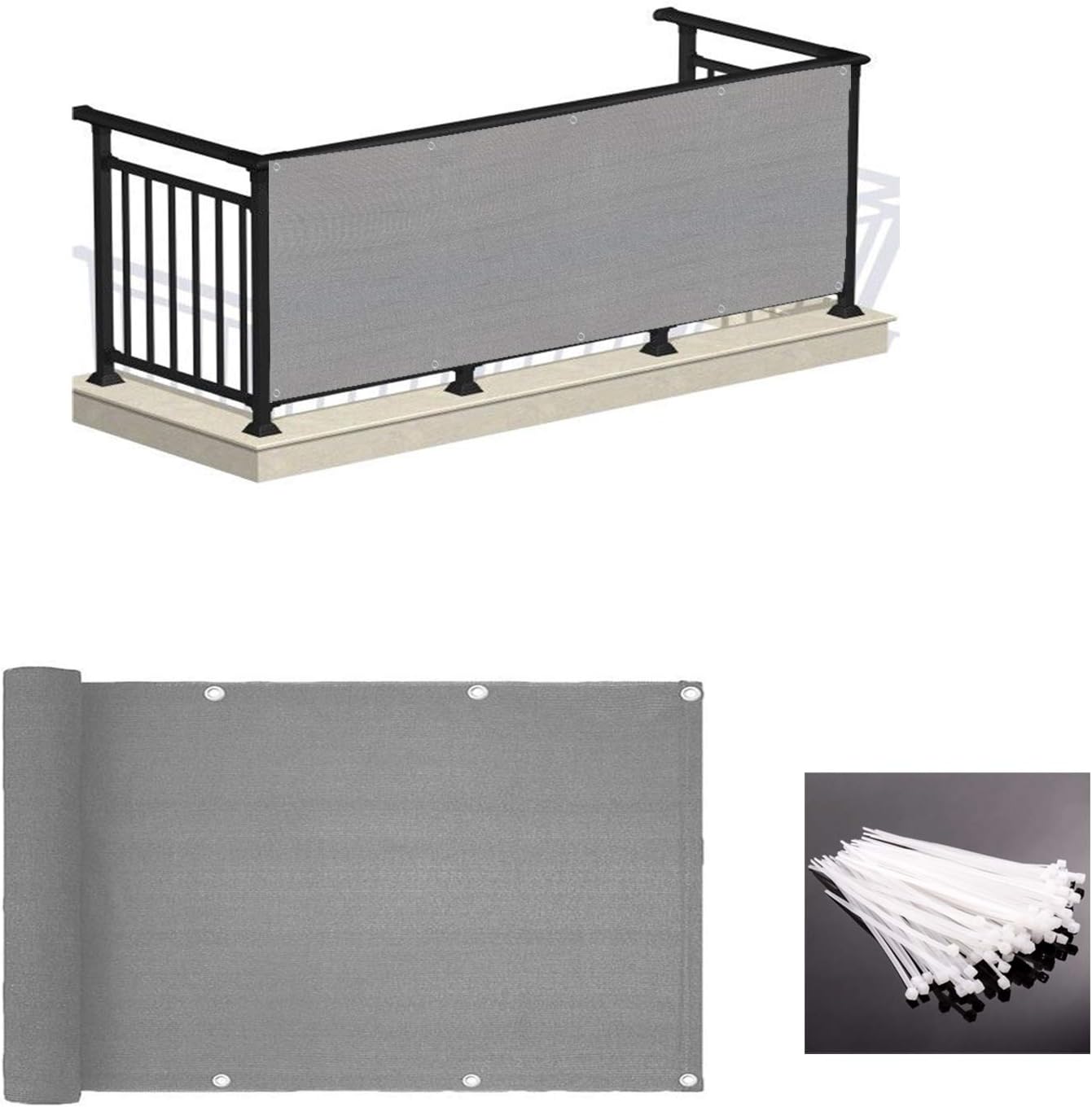 LOVE STORY 3' x 16' Grey Balcony Screen Privacy Fence