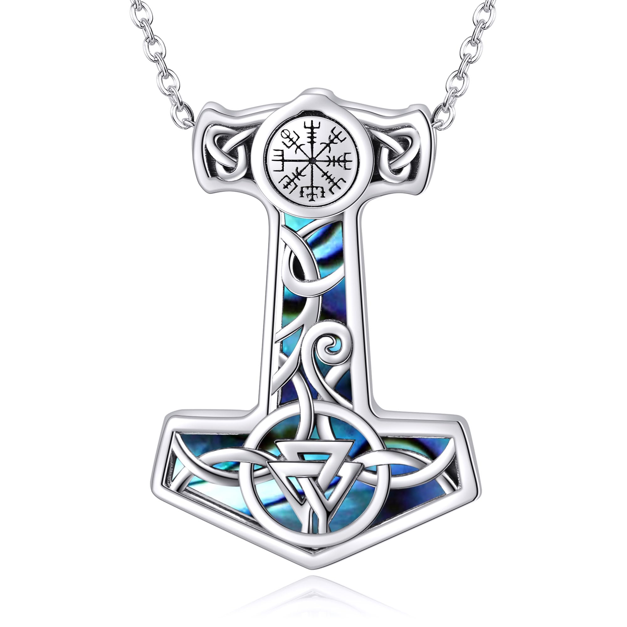 Thors Hammer Halskette Sterling Silber Mjolnir Wikinger Kompass Anhänger Halskette Schmuck Geschenke für Frauen Freundin