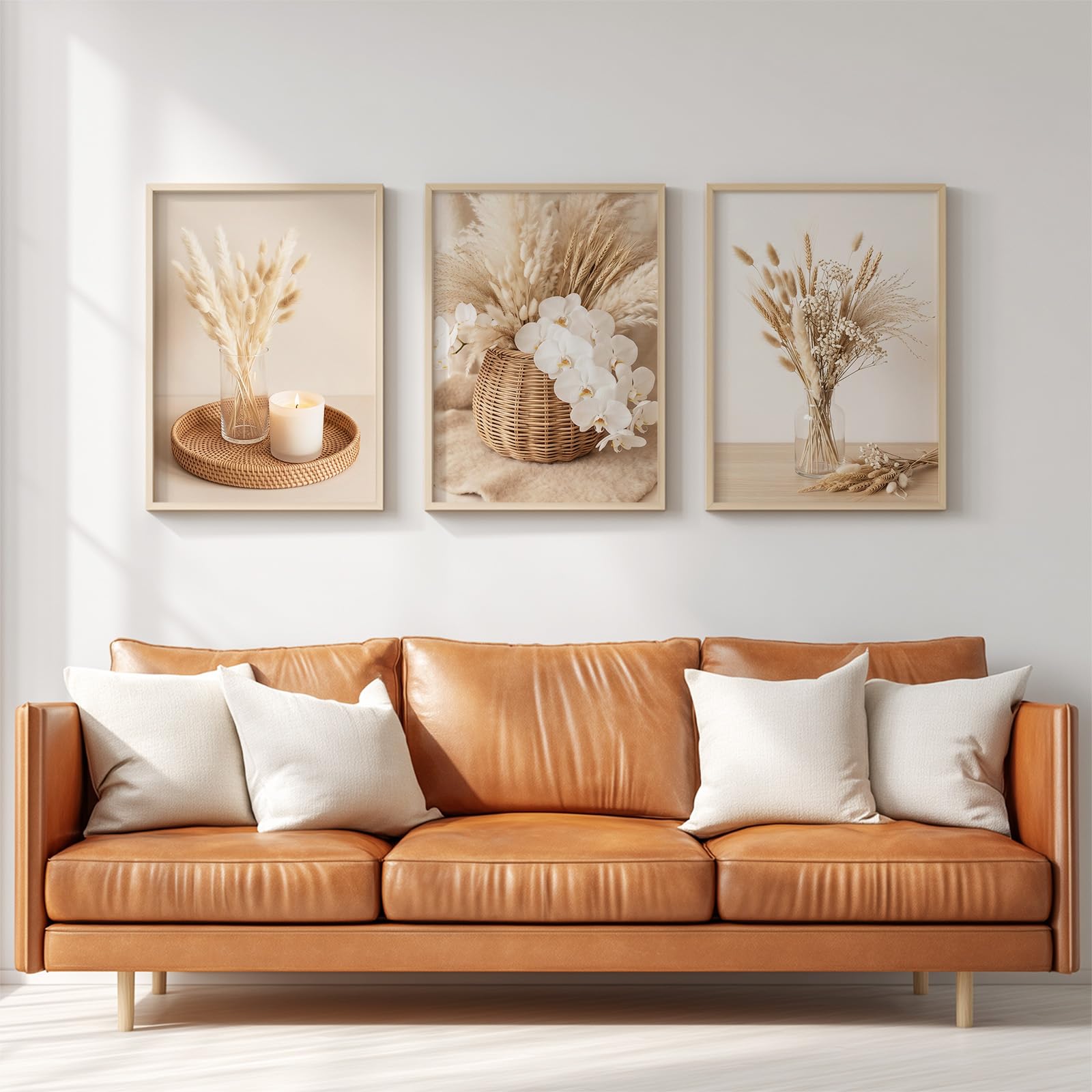 Generisch 3-teiliges Wandbild Leinwand Set 50 x 70 cm, Ohne Rahmen Triptychon Ästhetische Kunstdrucke Stillleben Fotografie für Wohnzimmer & Schlafzimmer, Trockenblume Weizenähre