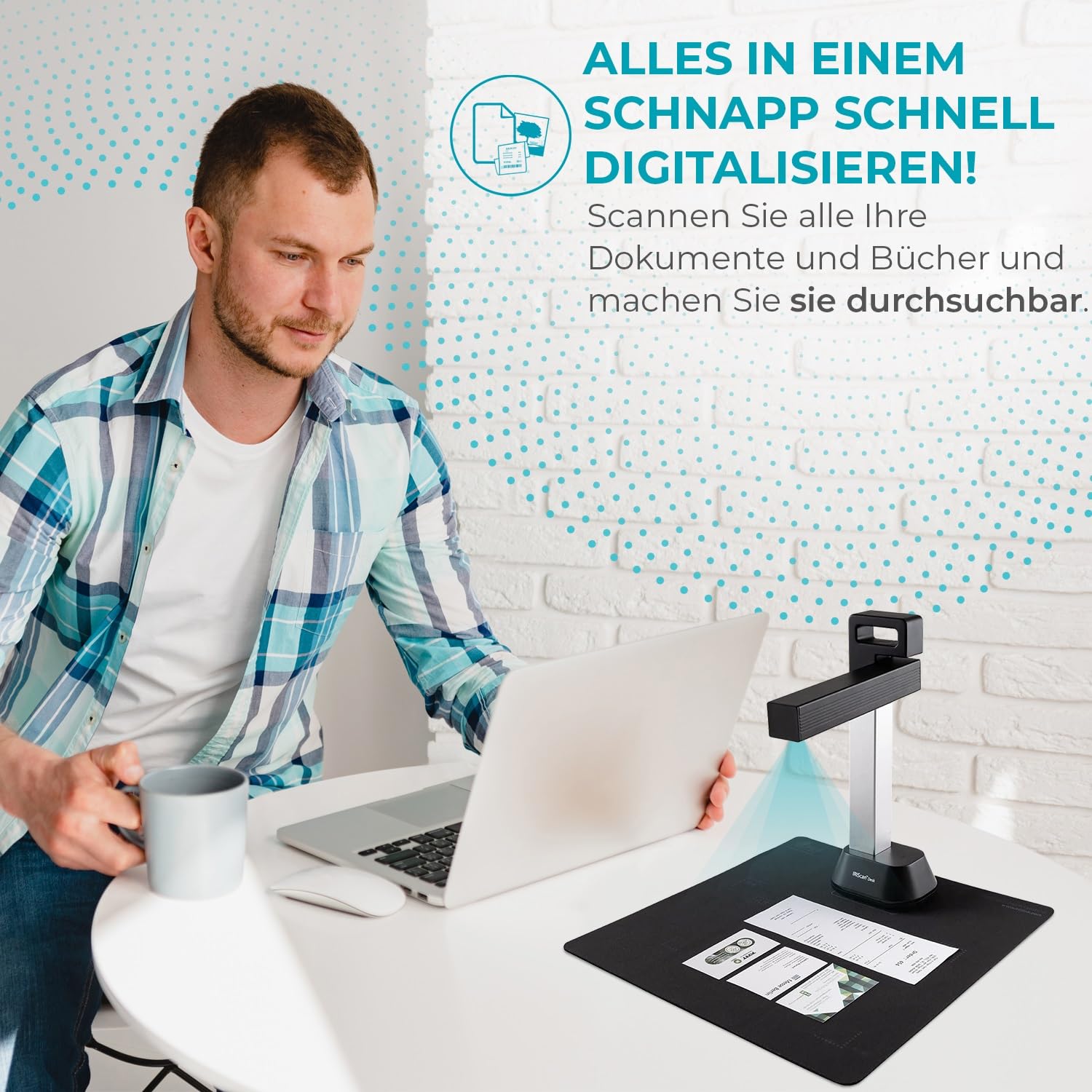 IRIScan Desk 6 Buchscanner Schwarz mit 8MP Kamera und LED, scannt Bücher und A4-Dokumente mit OCR, AI-Flachlegung und Finger-Entfernung, USB, für Win & Mac, inkl. Readiris PDF