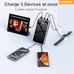 COPINK Power Bank with Built in Cables, 25000mAh Fast Charging Portable Charger,5 Output 2 Input LED Display Slim External Battery Pack for iPhone, Samsung, Android Phones, Tablets