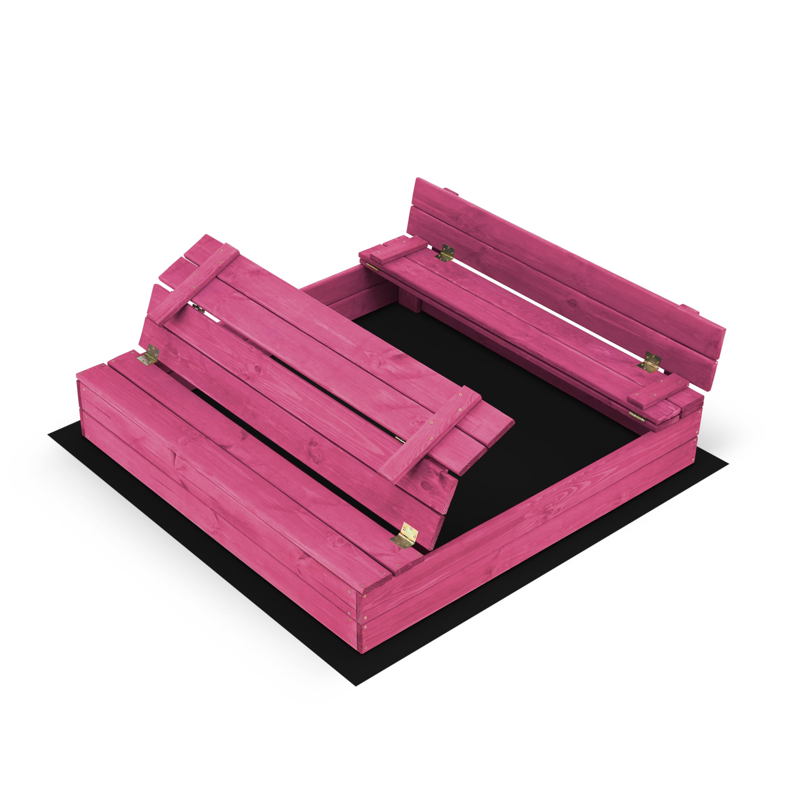 Sandkasten aus Holz 120x120 Imprägniert oder Unbehandelt Sandbox mit Abdeckung Sitzbänken Deckel Plane Sandkiste Sandkastenvlies (120x120 Rosa)